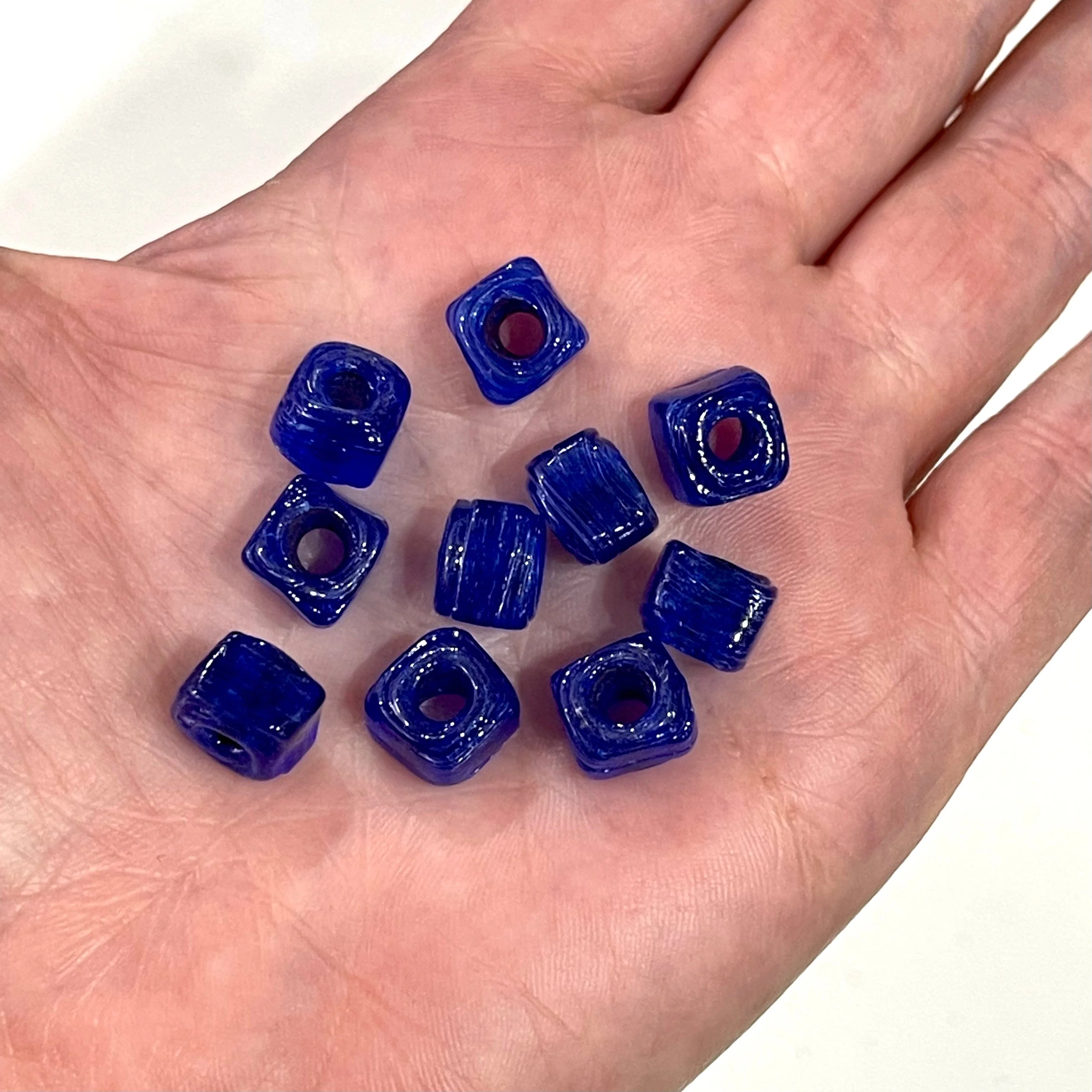 Hand Made Glass Cube Beads, Large Hole Traditional Lampwork Glass Beads, 10 Beads-NAVY - Image 4
