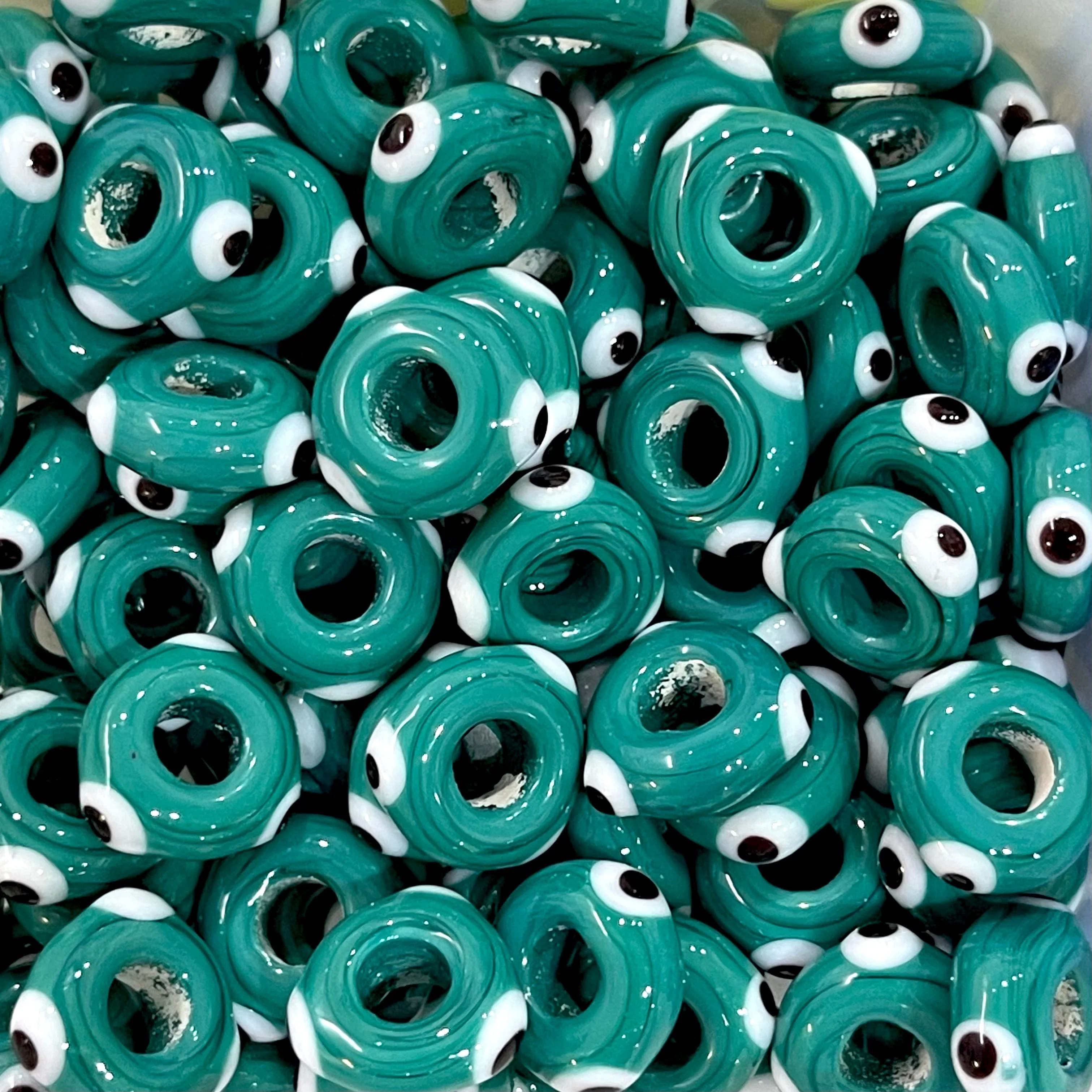 Hand Made Large Hole Evil Eye Beads, Pandora Fit Glass Beads, 5 Pcs in a pack - Image 2