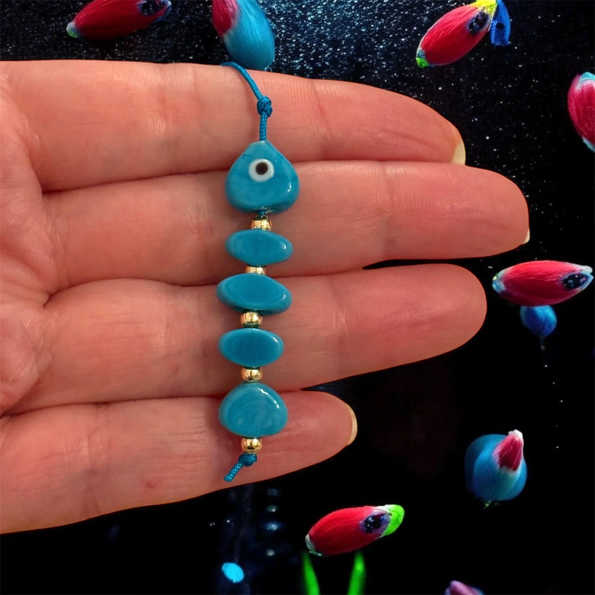 Hand Made Murano Glass Beads, 5 Beads Set for making Murano Glass Fish Bone Charm