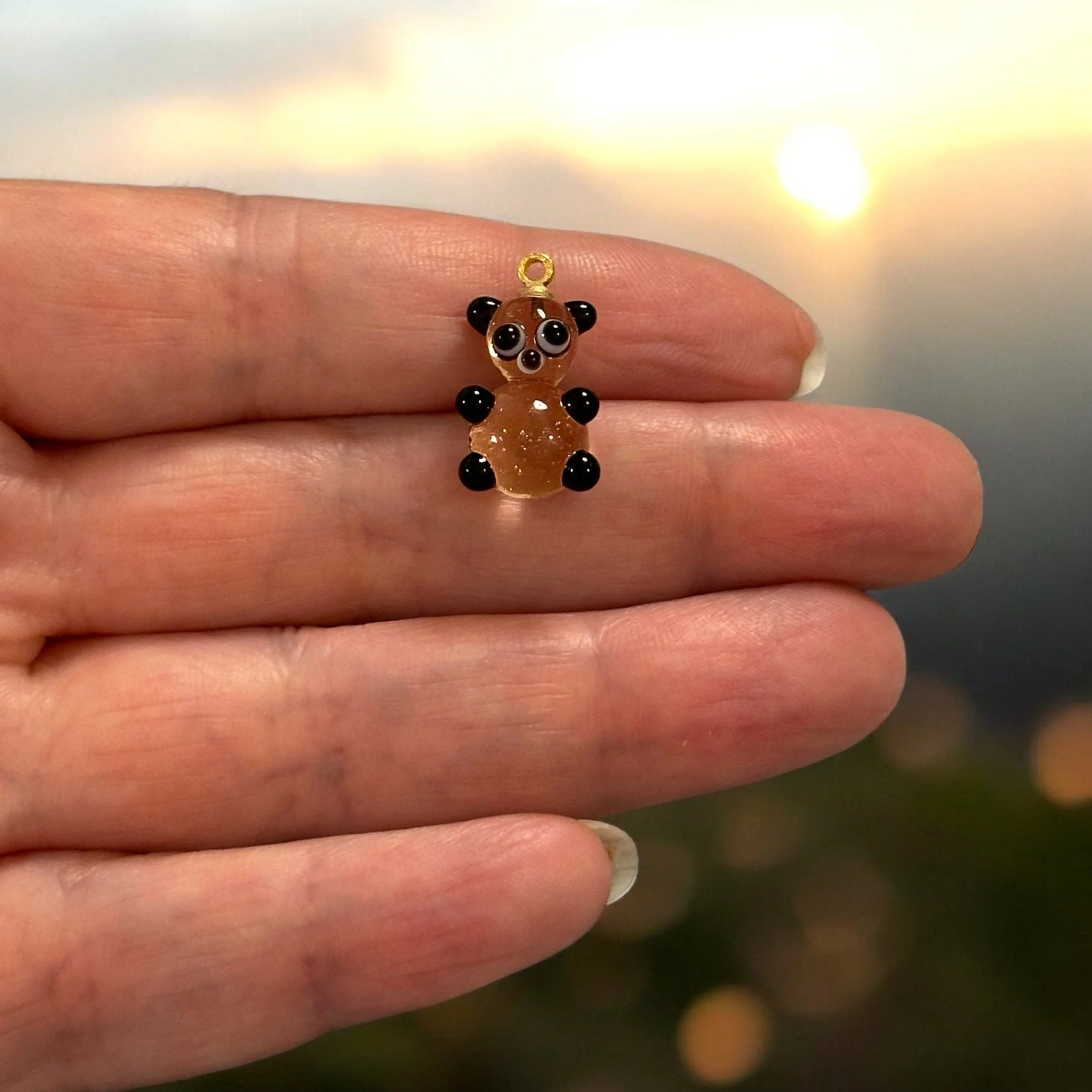 Hand Made Murano Glass Bear Charm With 24Kt Gold Plated Pin