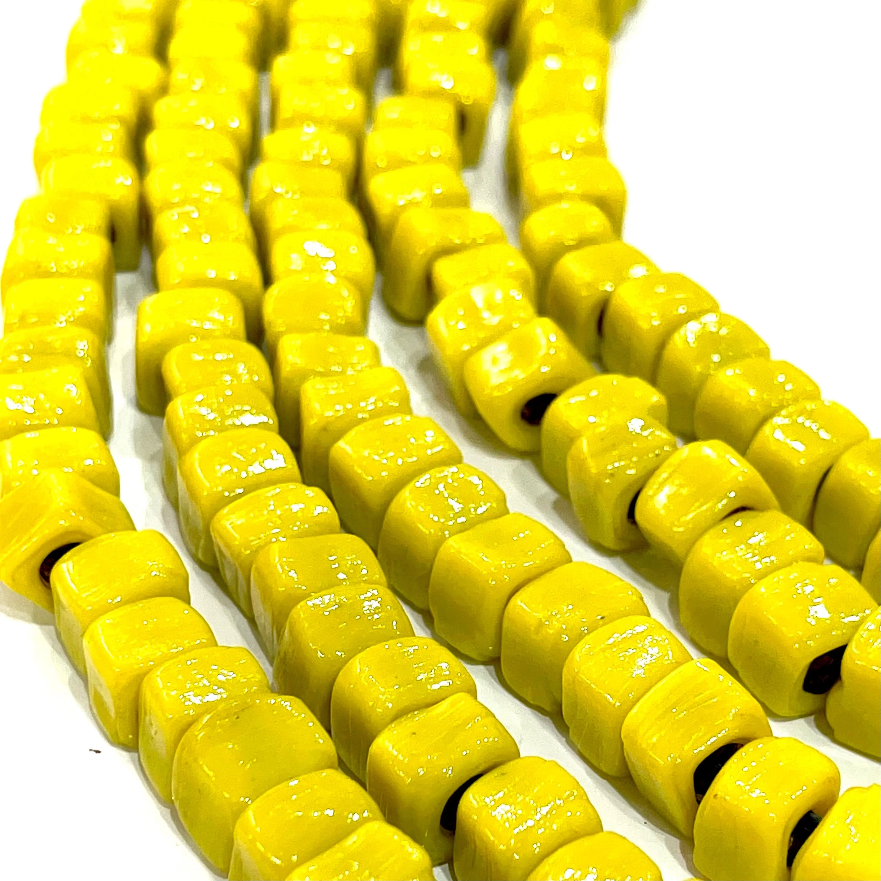 Hand Made Glass Cube Beads, Large Hole Traditional Lampwork Glass Beads, 10 Beads-YELLOW - Image 2