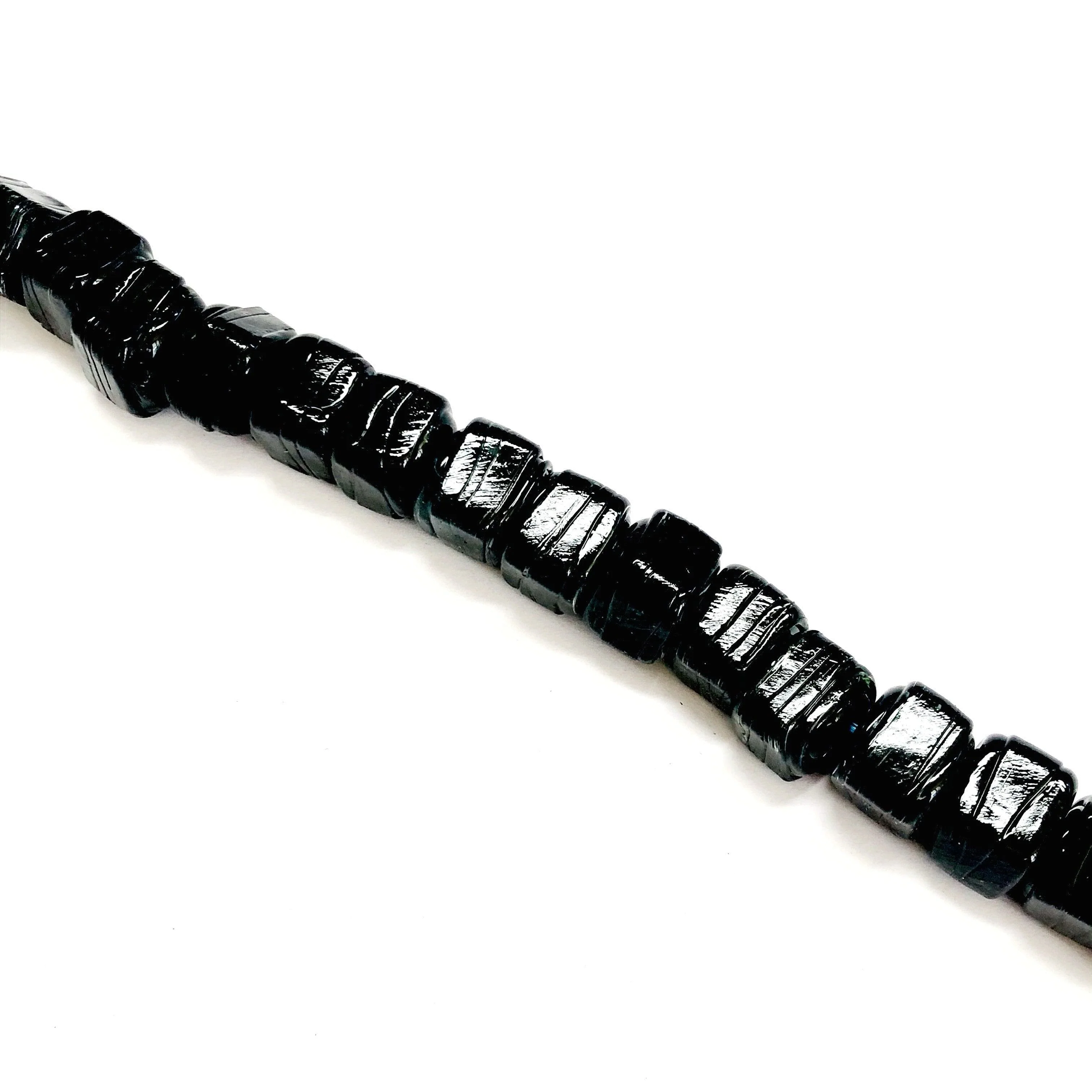Hand Made Murano Glass Cube Beads, Large Hole Murano Glass Beads, 10 Beads-BLACK - Image 2
