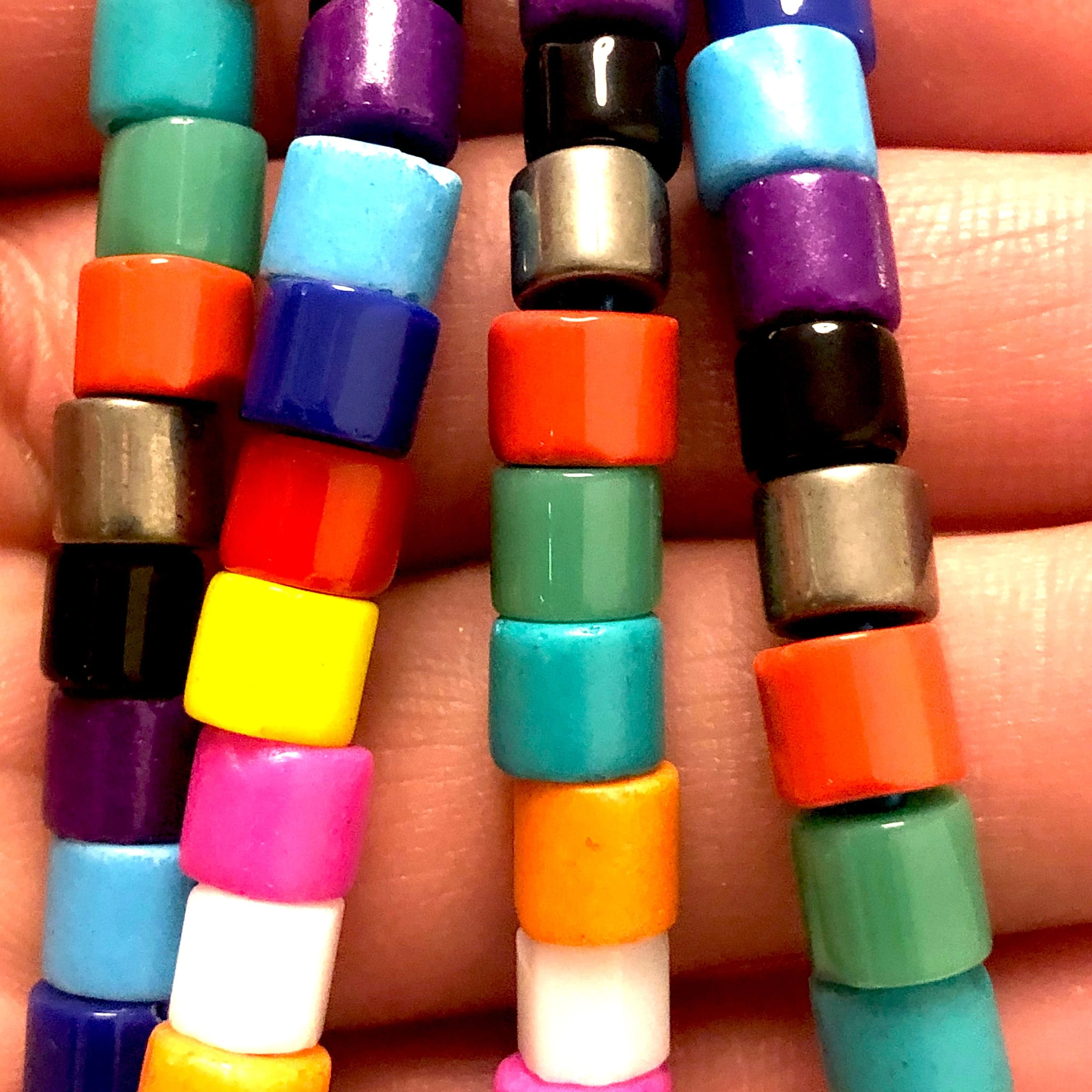 Hand Made Murano Glass Cylinder Beads, Large Hole Murano Glass Beads, 100 Beads - Image 5