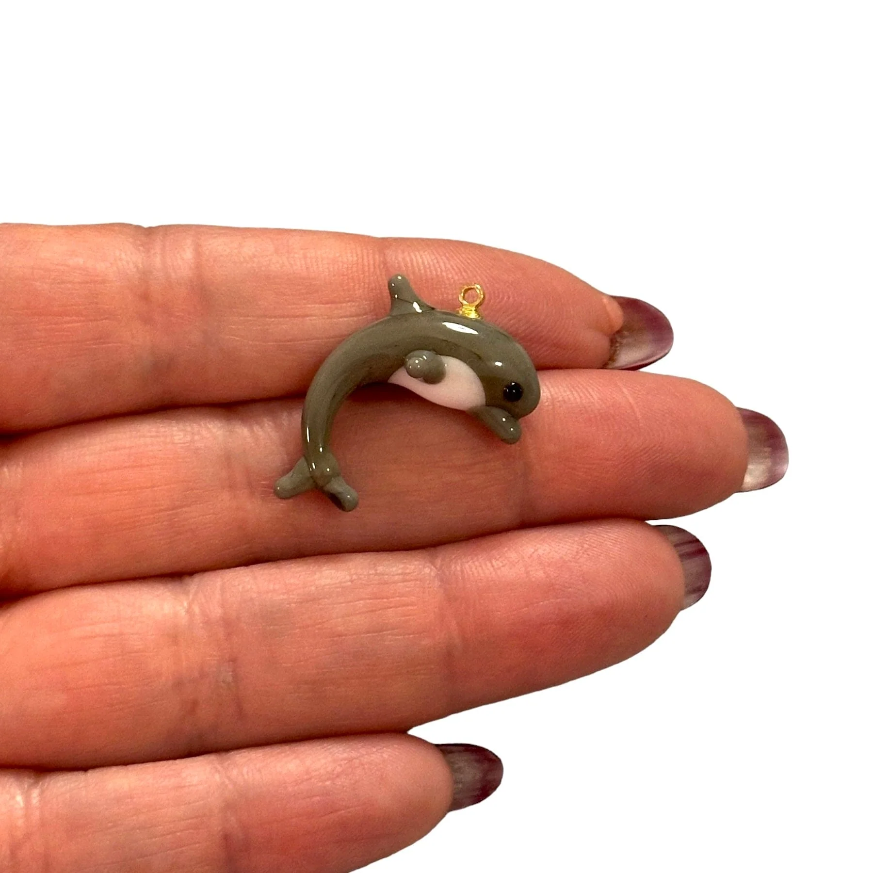 Hand Made Murano Glass Dolphin Charm With 24Kt Gold Plated Pin - Image 2