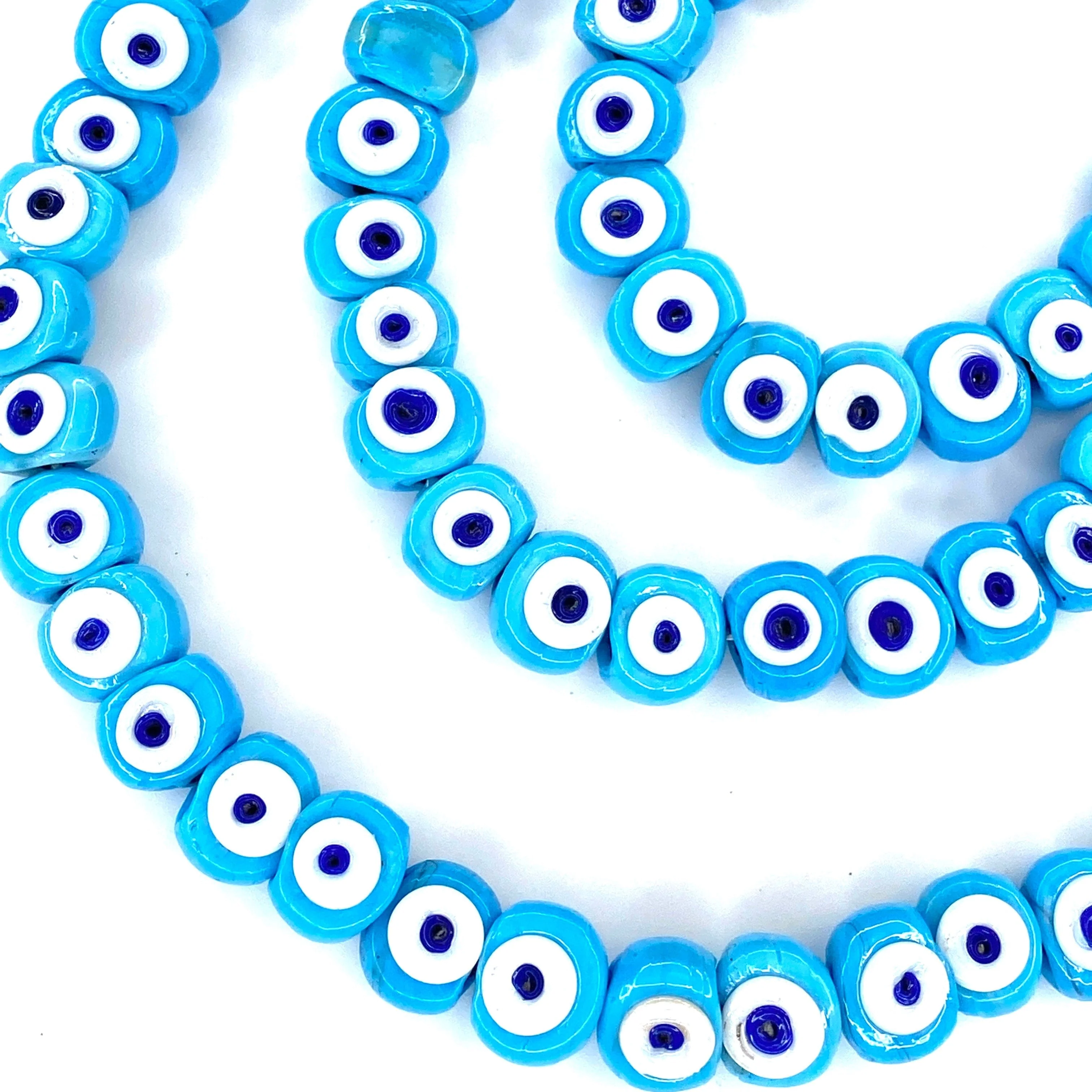 Traditional Turkish Artisan Handmade Glass Evil Eye Beads, Large Hole Evil Eye Glass Beads, 10 Beads per pack - Image 3