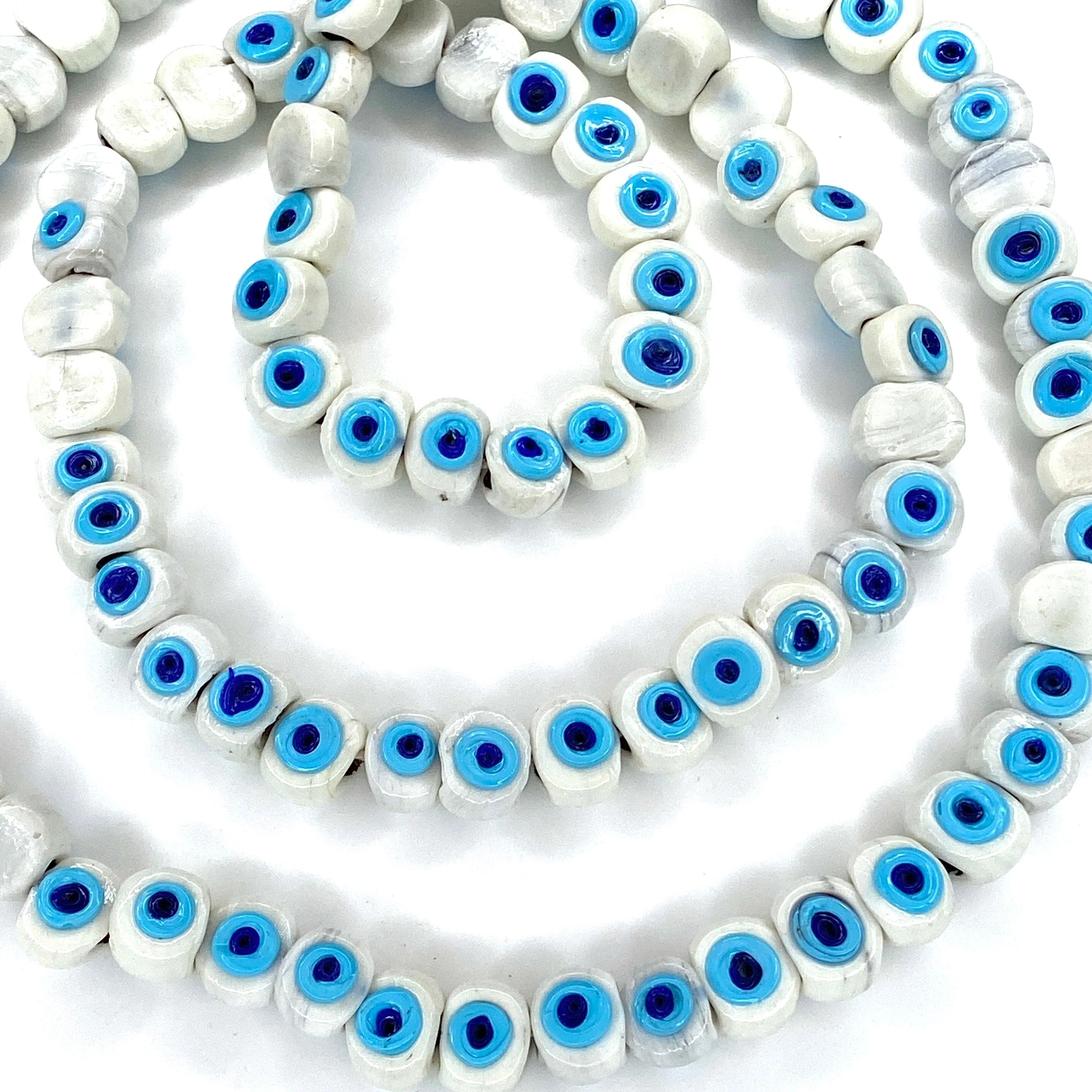 Traditional Turkish Artisan Handmade Glass Evil Eye Beads, Large Hole Evil Eye Glass Beads, 5 Beads per pack - Image 3