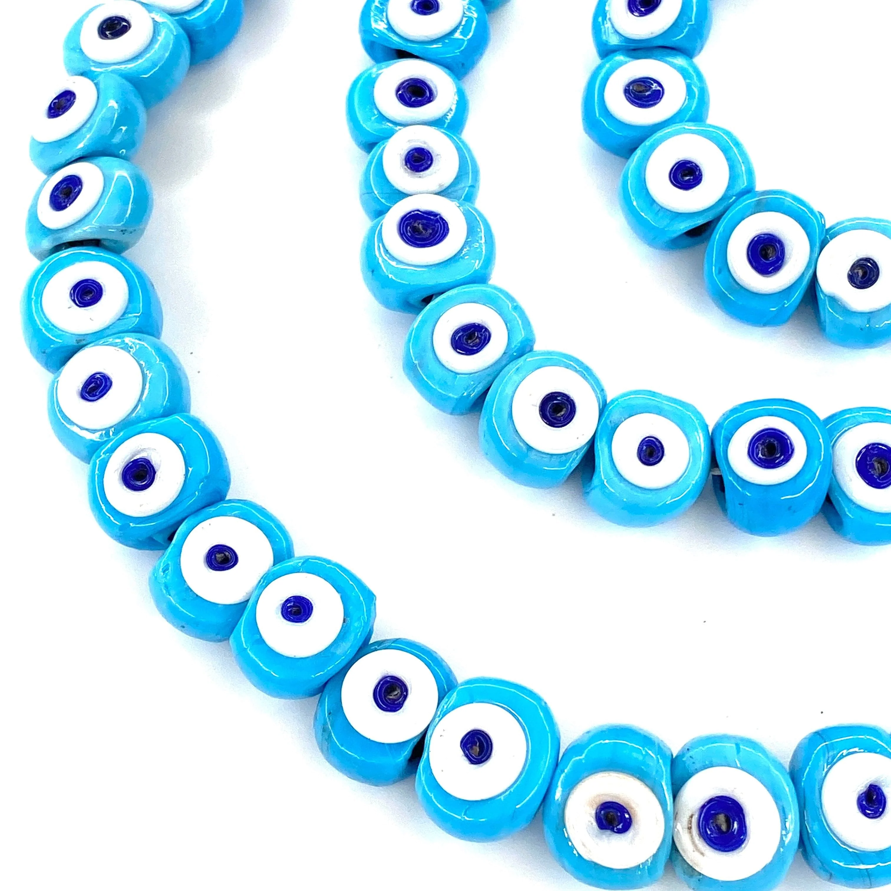Traditional Turkish Artisan Handmade Glass Evil Eye Beads, Large Hole Evil Eye Glass Beads, 5 Beads per pack - Image 2
