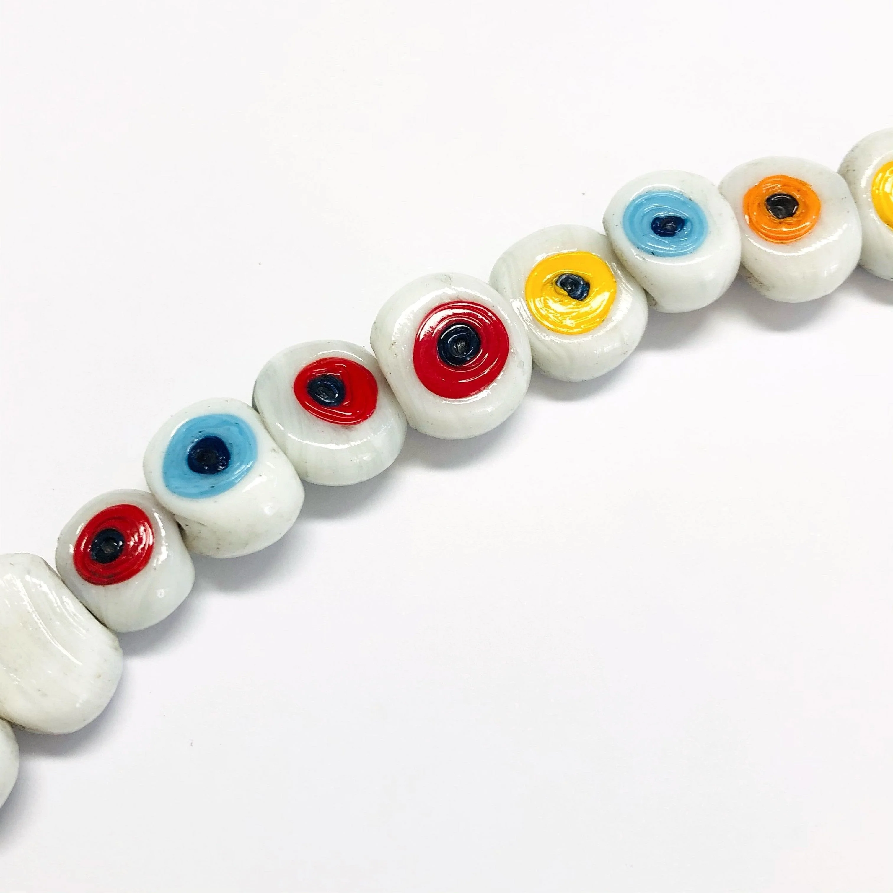 Traditional Turkish Artisan Handmade Glass Evil Eye Beads, Large Hole Evil Eye Glass Beads, 25 Beads per pack