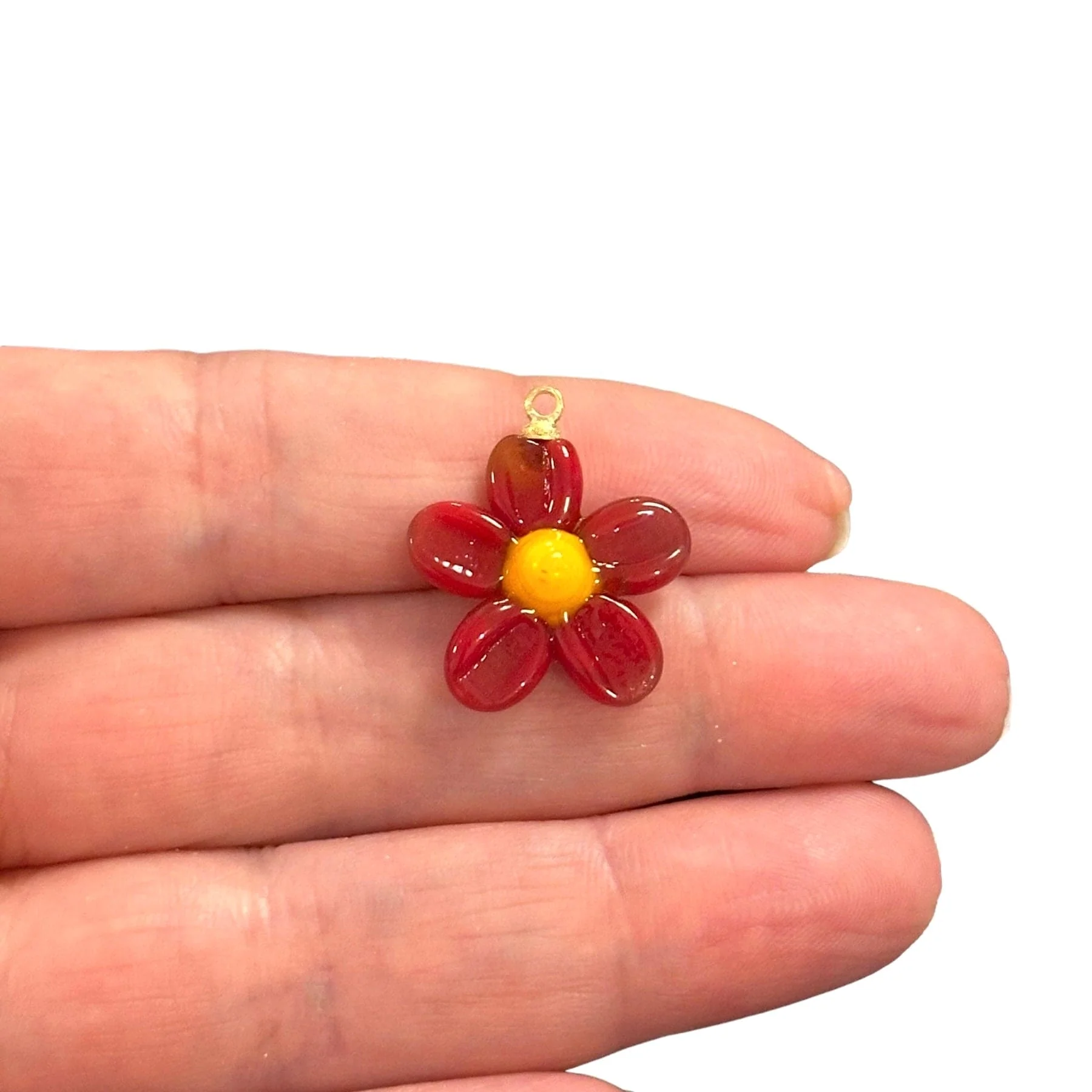 Hand Made Murano Glass Flower Charm With 24Kt Gold Plated Pin - Image 2
