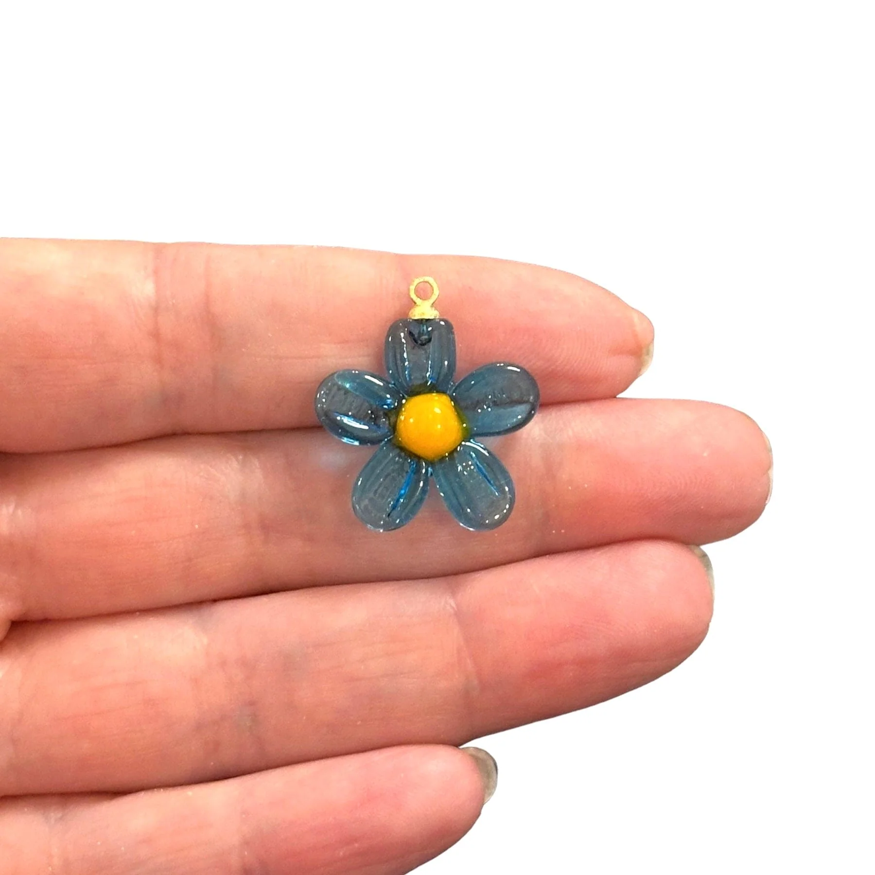 Hand Made Murano Glass Flower Charm With 24Kt Gold Plated Pin - Image 2
