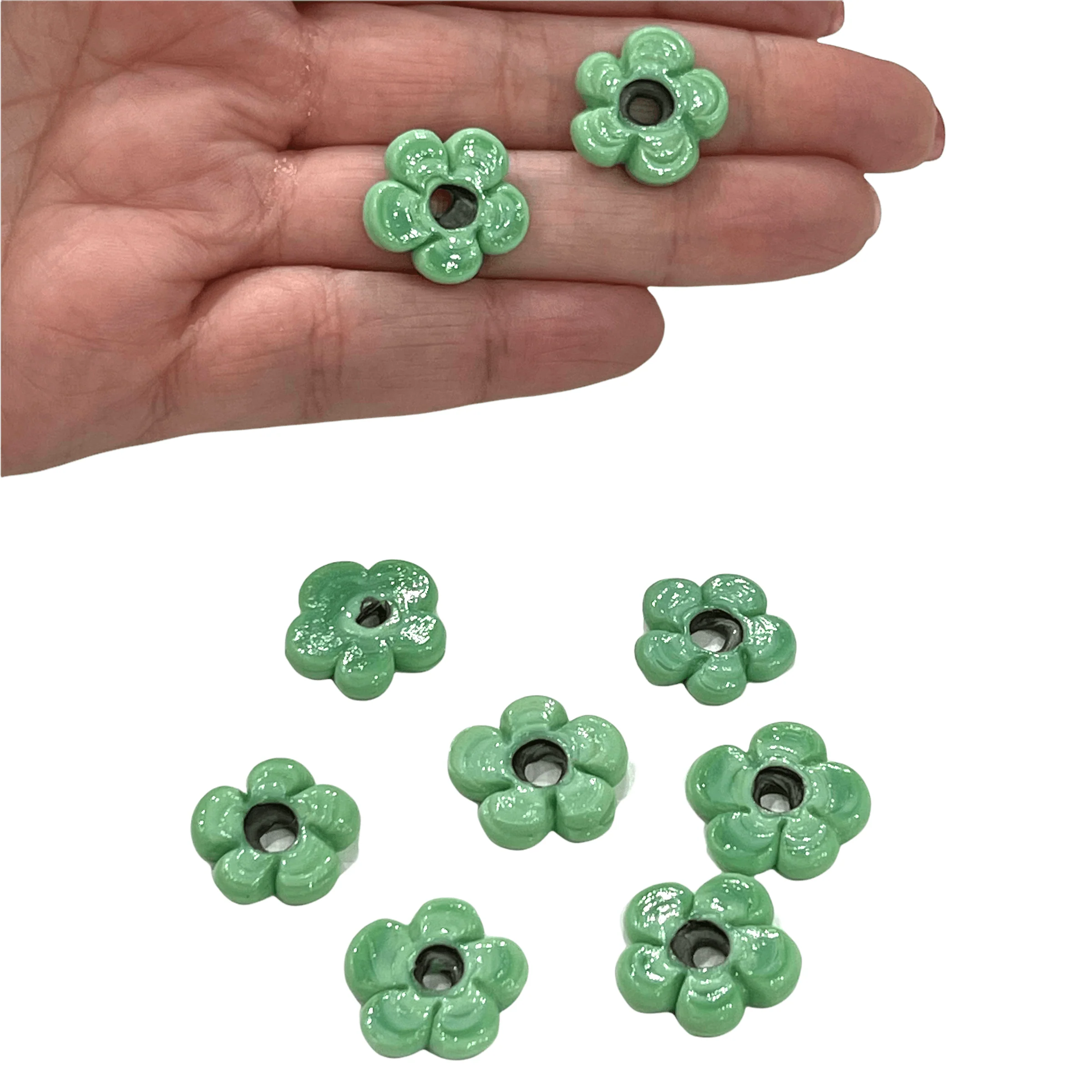Hand Made Murano Glass Large Hole Sea Foam Flower Beads, 25 Beads in a pack