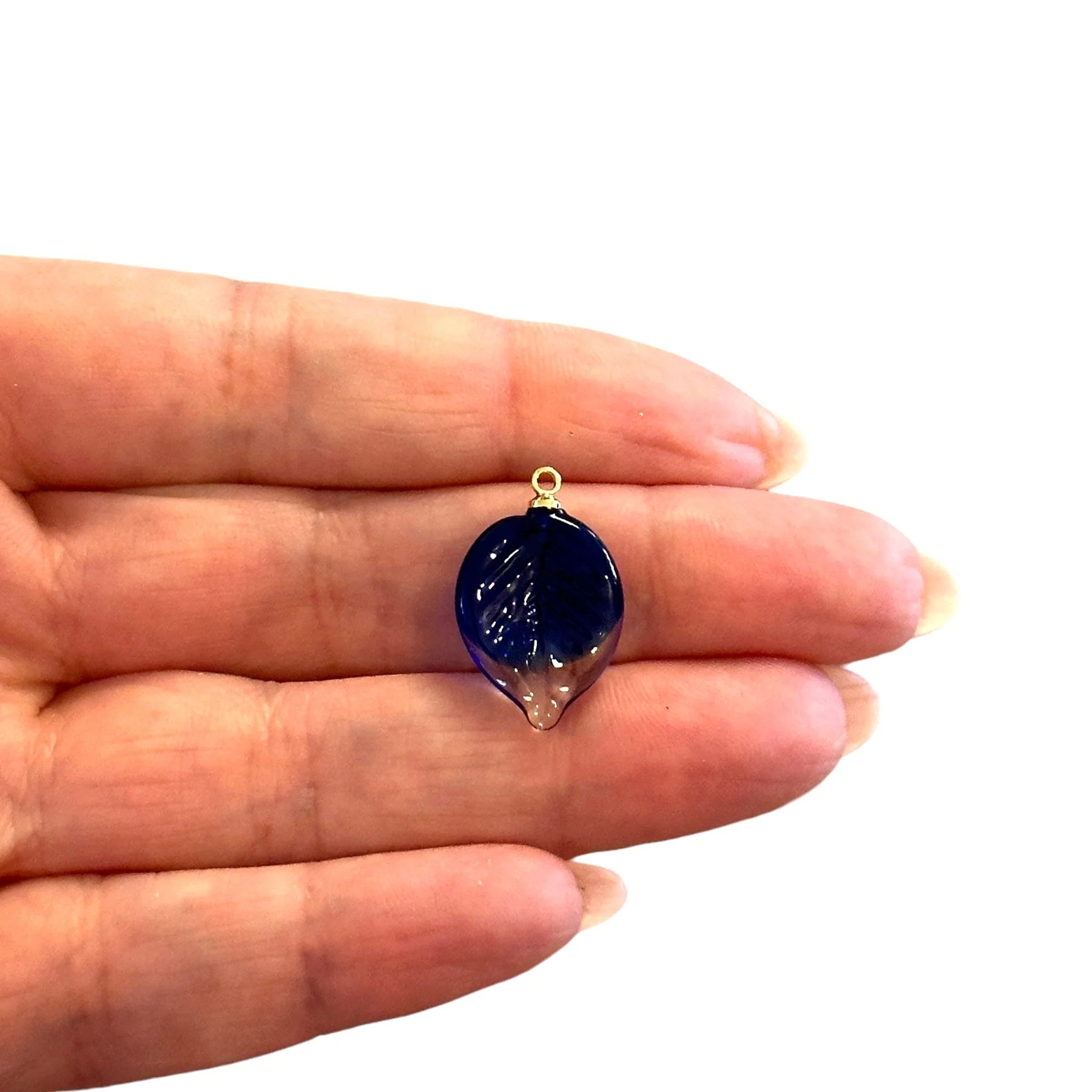 Hand Made Murano Glass Leaf Charm With 24Kt Gold Plated Pin