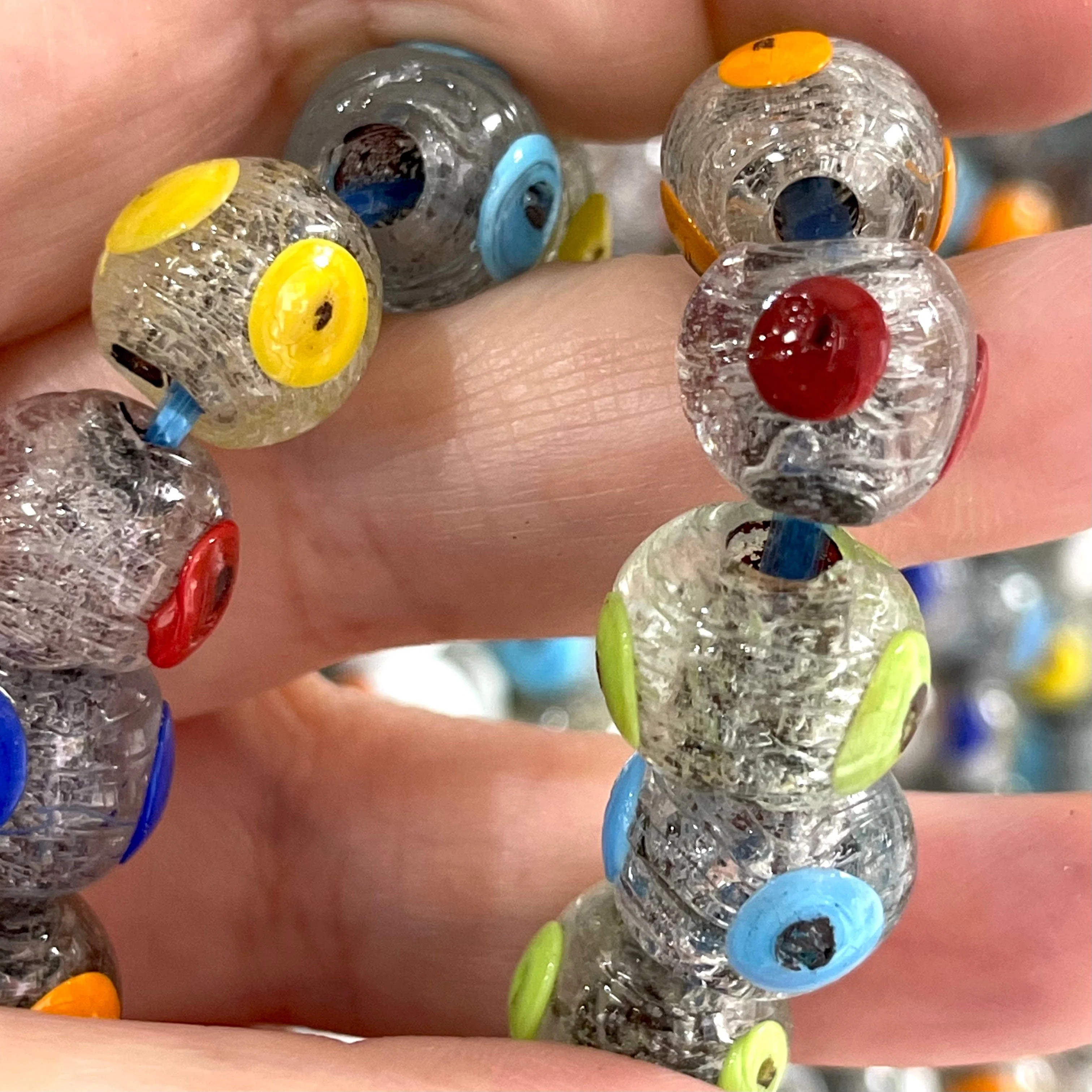 Traditional Turkish Artisan Handmade Round Evil Eye Glass Beads, Large Hole Glass Beads, 10 Beads in a pack - Image 4