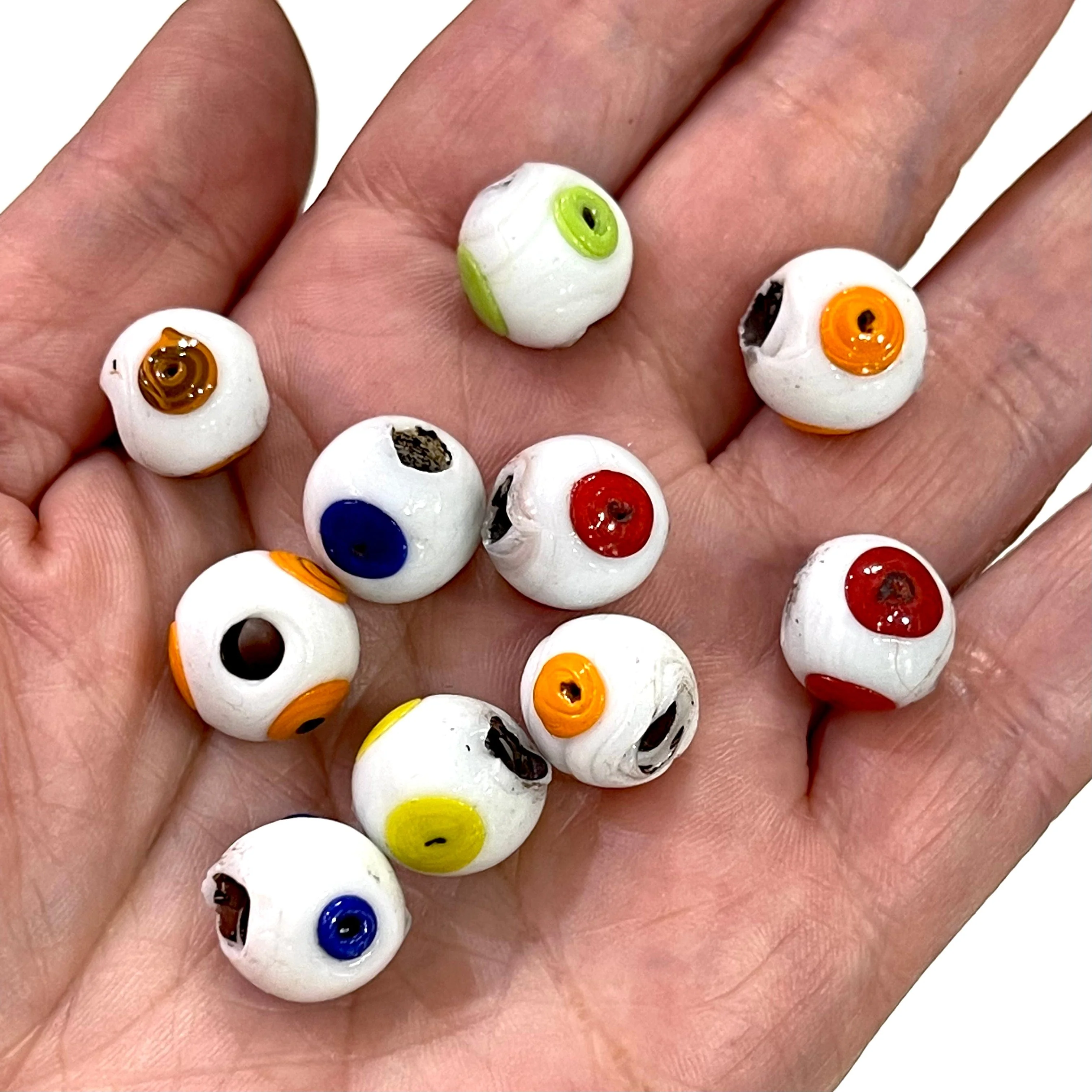 Traditional Turkish Artisan Handmade Round Evil Eye Glass Beads, Large Hole Glass Beads, 10 Beads in a pack - Image 2