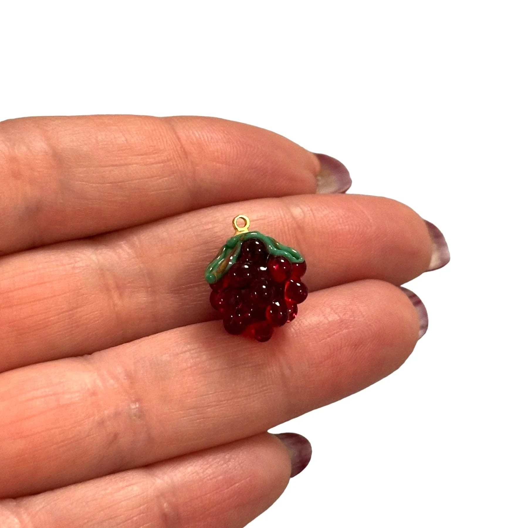 Hand Made Murano Glass Raspberry Charm With 24Kt Gold Plated Pin - Image 2