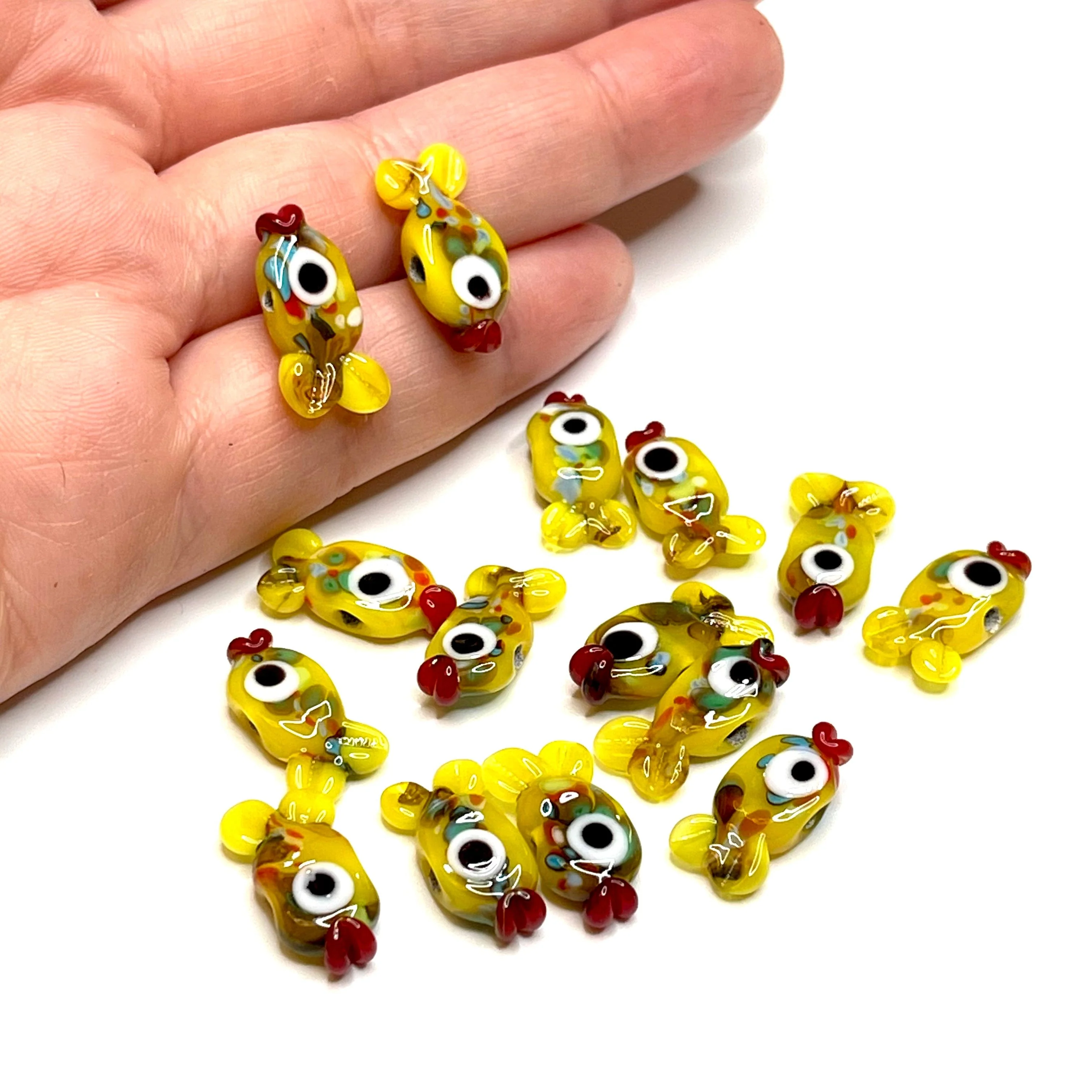 Hand Made Murano Glass Yellow Fish Charms, 2 pcs in a pack