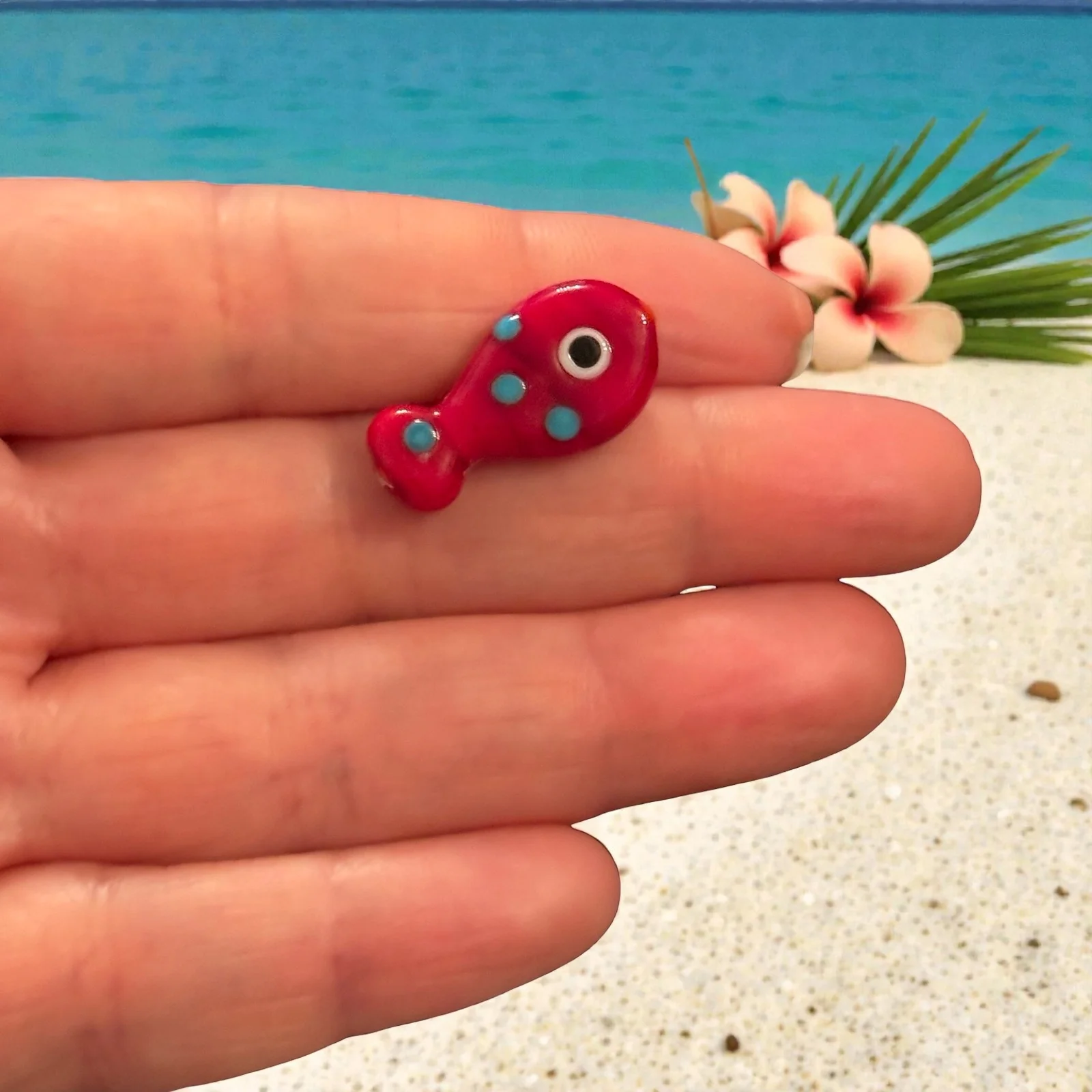 Handmade Murano Glass Cherry Fish Bead – Red Glass Fish Bead, 20x11mm