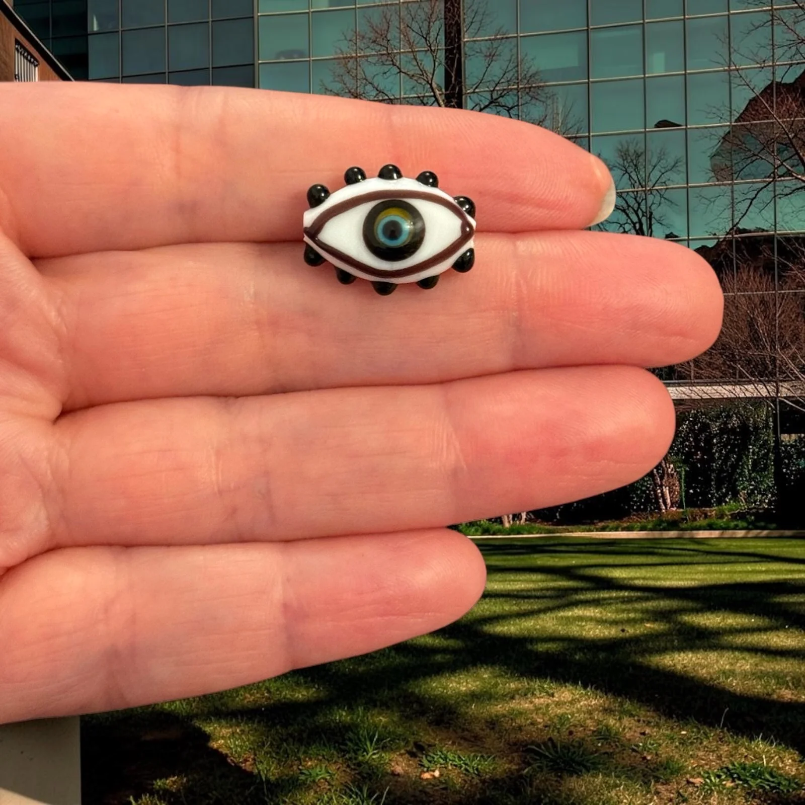 Handmade Murano Glass Evil Eye Oval Bead – Black & White