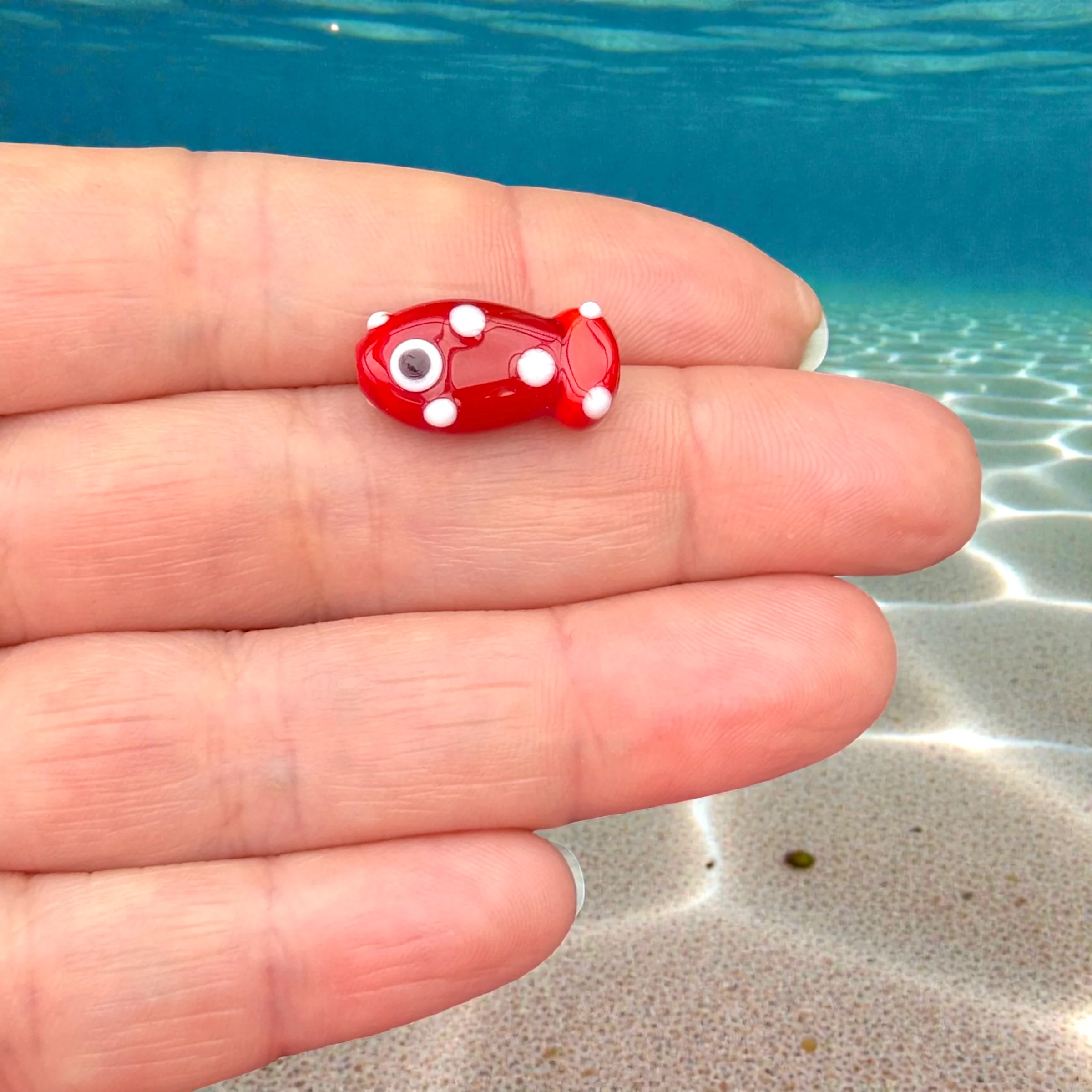 Handmade Murano Glass Fish Charm – Lampwork Fish Bead, Red Marine Pendant, Ocean Animal Charm,
