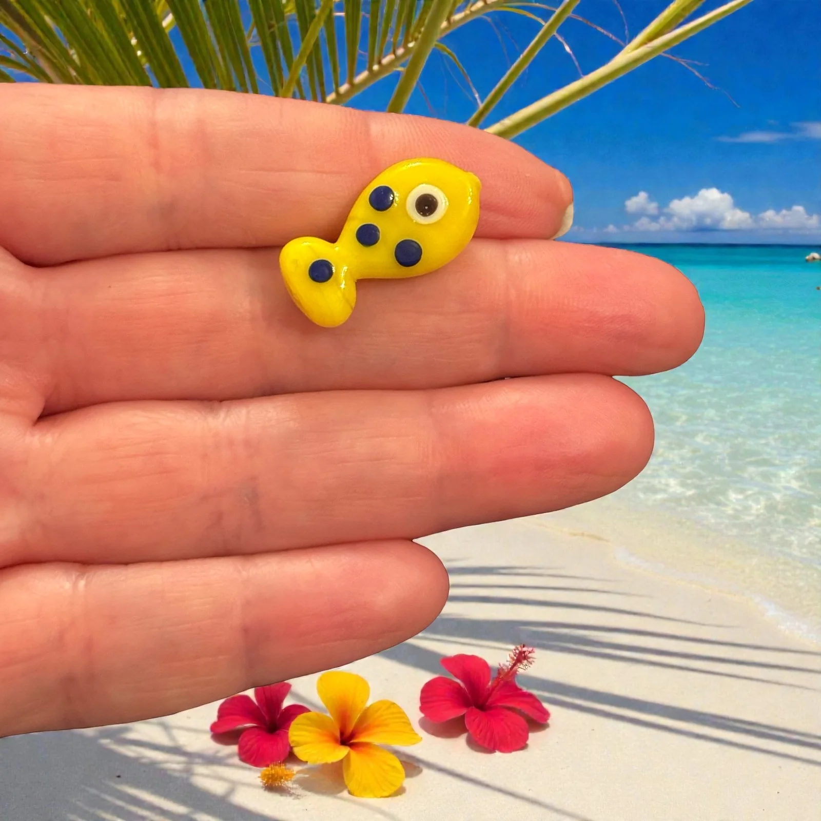 Handmade Murano Glass Lemon Fish Bead – Yellow Glass Fish Bead, 20x11mm