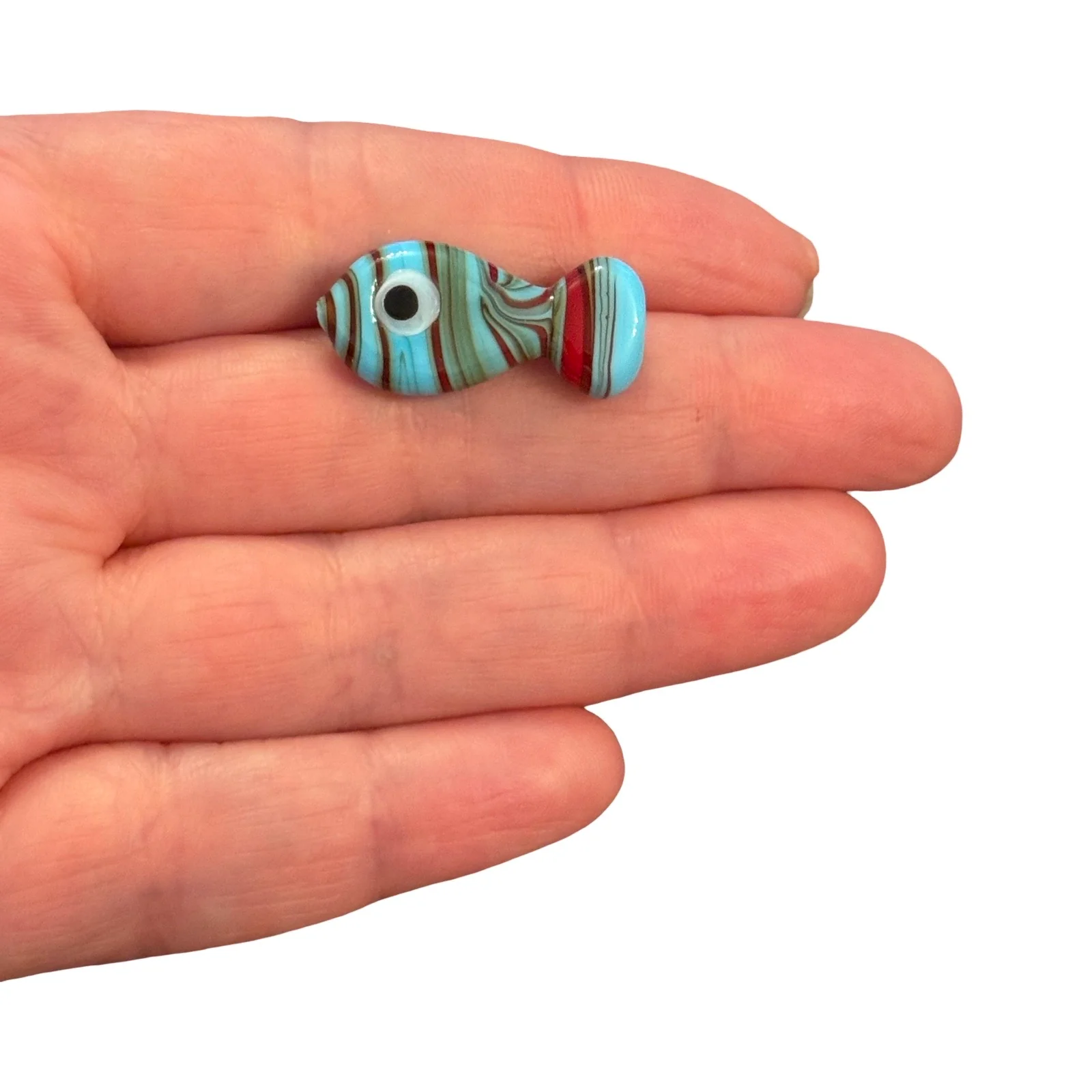 Handmade Murano Glass Marble Evil Eye Fish Bead – Turquoise Red