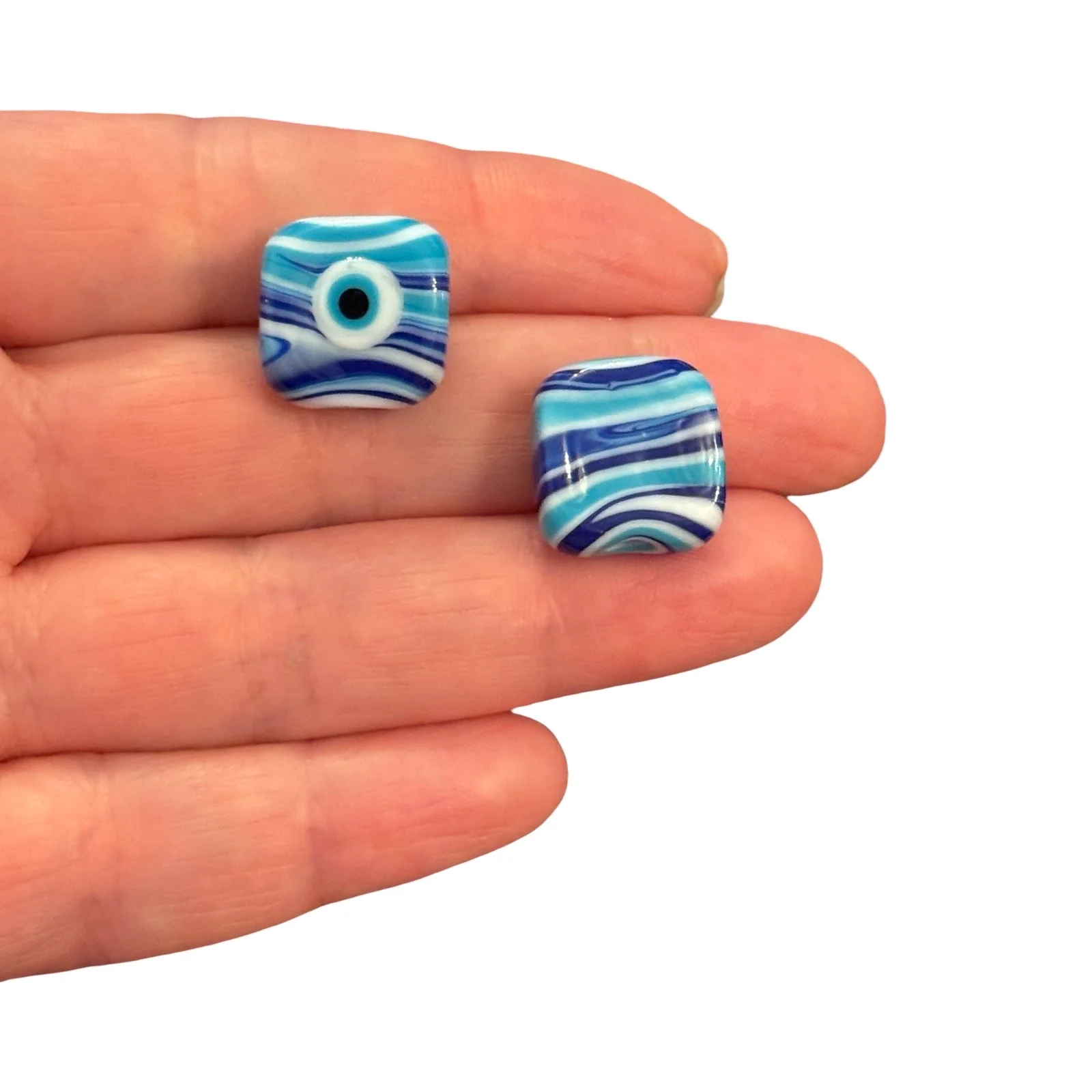 Handmade Murano Glass Marble Evil Eye Square Bead – Ocean Breeze