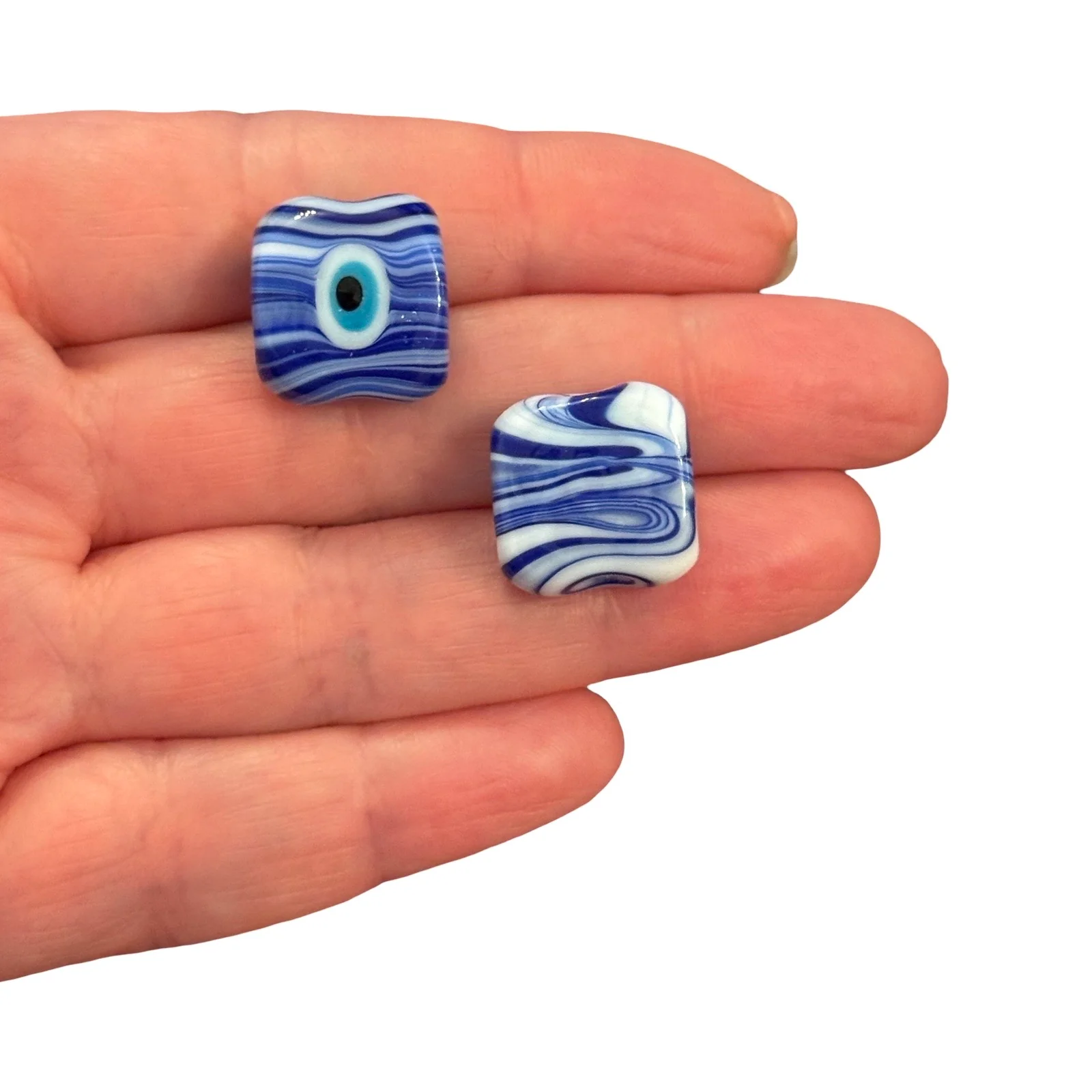 Handmade Murano Glass Marble Evil Eye Rectangle Bead – White Marble