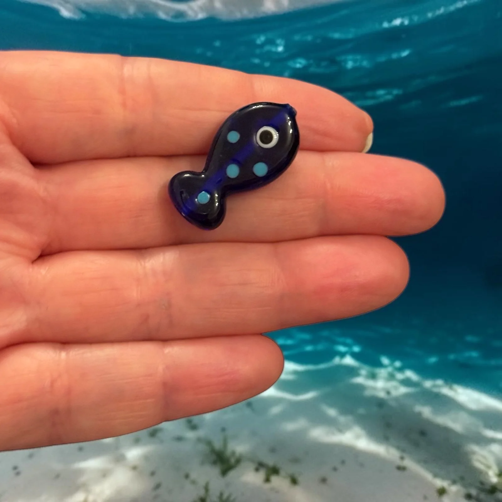 Handmade Murano Glass Midnight Fish Bead – Navy Blue Glass Fish Bead, 20x11mm
