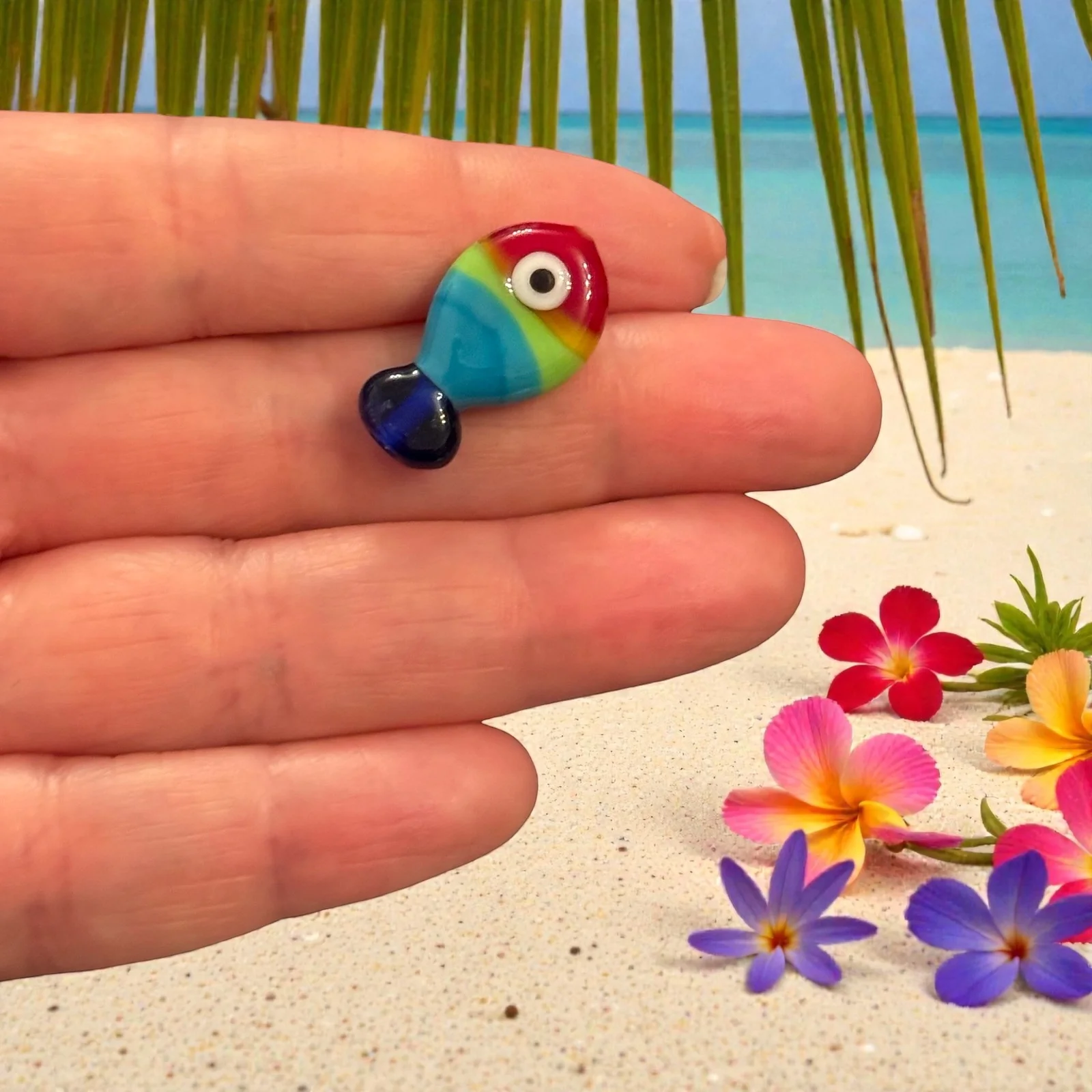 Handmade Murano Glass Rainbow Fish Bead – Multicolour Glass Fish Bead, 20x11mm
