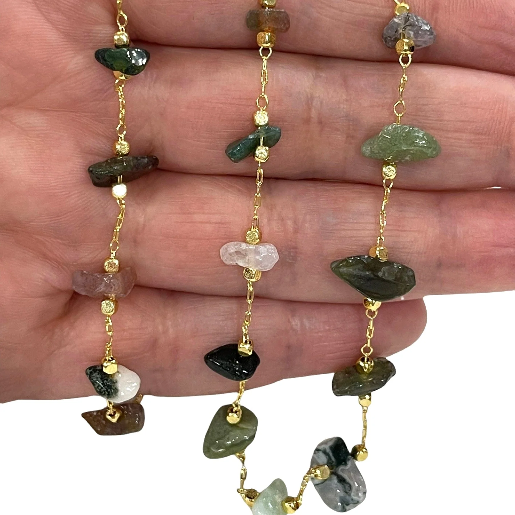 Indian Agate Rosary Chain, 24Kt Gold Plated Gemstone Chain, - Image 4