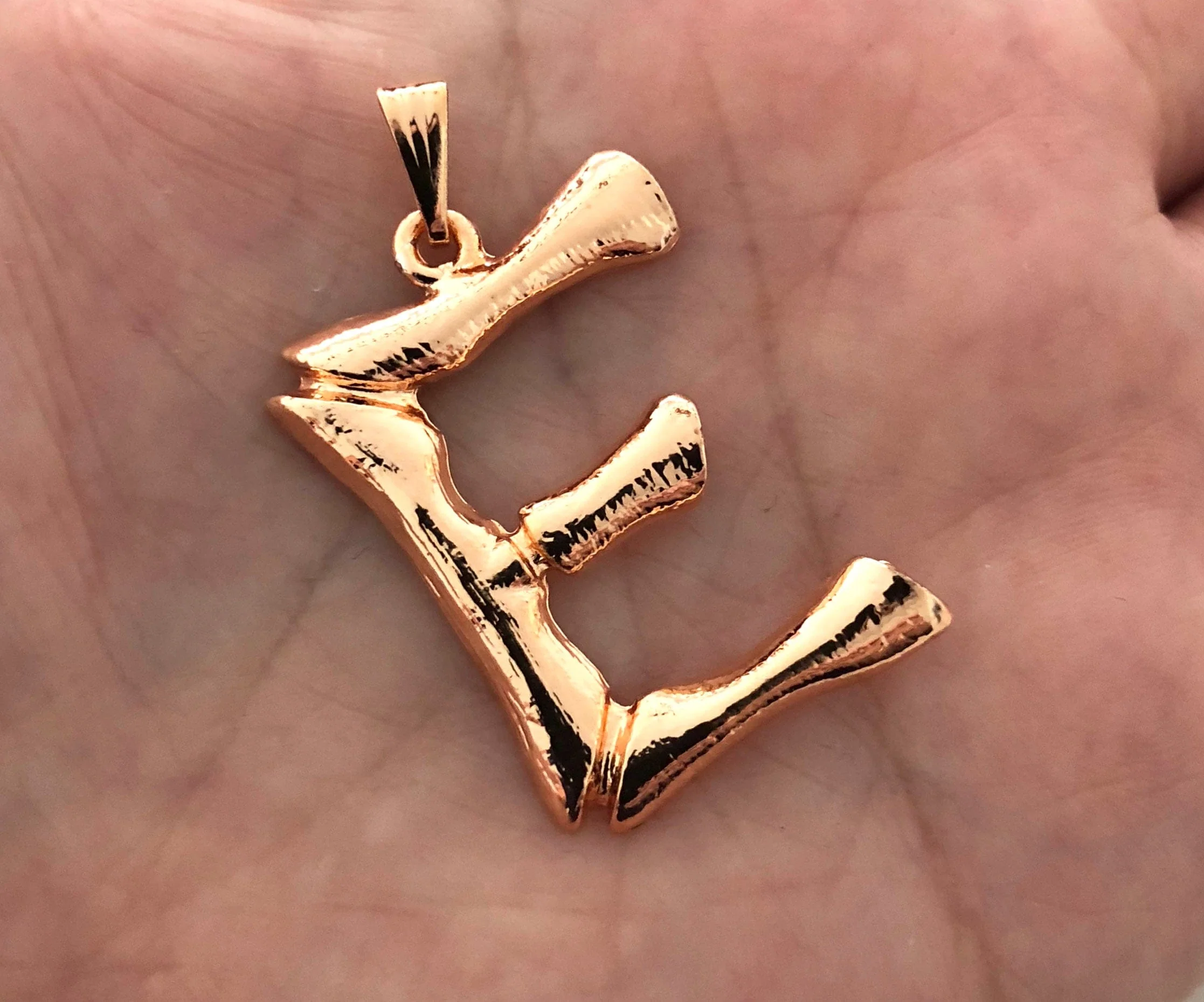 Initial Pendants,Initial Alphabet Letter Pendants in 18k Gold Tone Bamboo Rustic Style A to Z, - Image 3