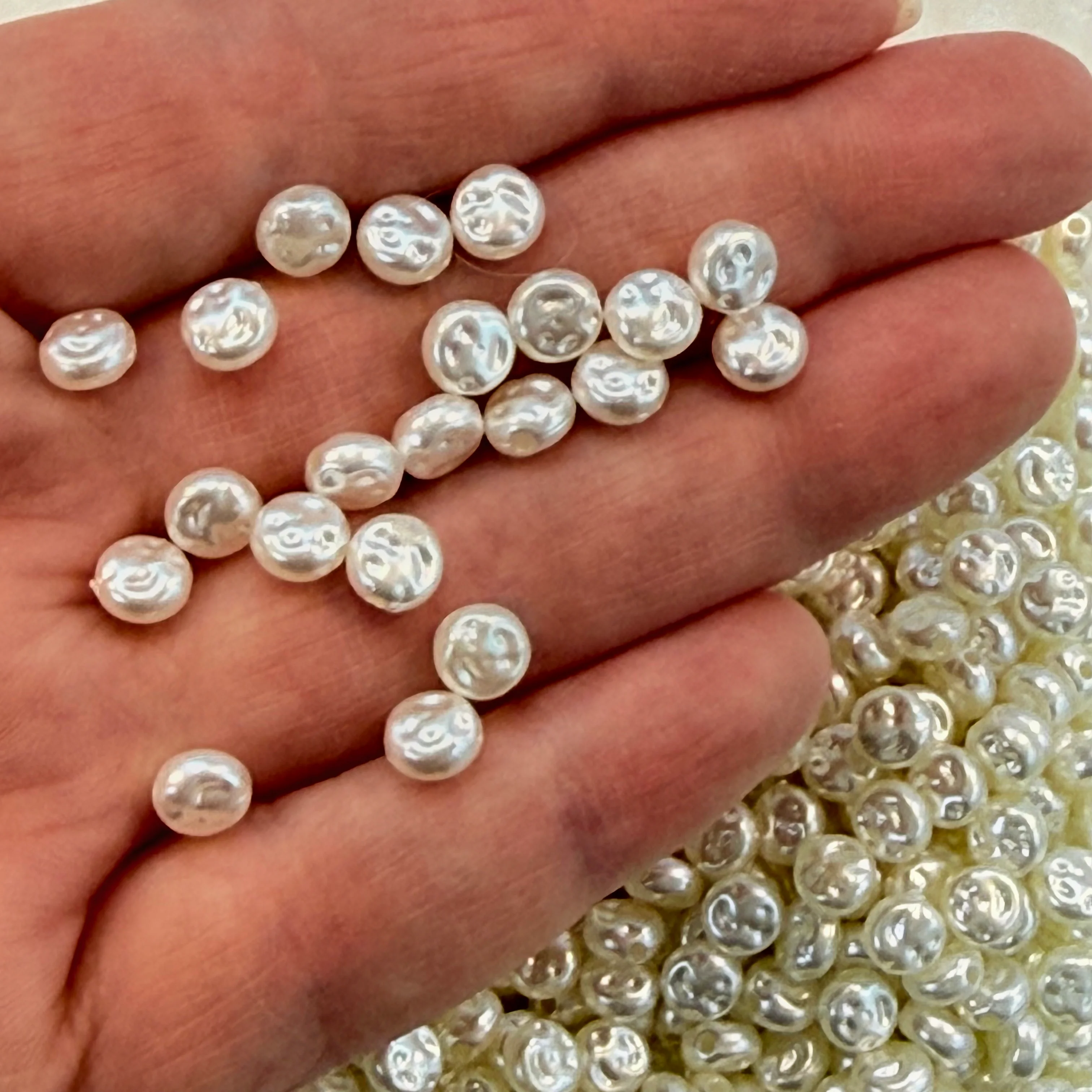 Ivory Color Acrylic Baroque Pearl 6x5.8mm Beads with 1.5mm Hole, 50 Gr Pack-680 Beads