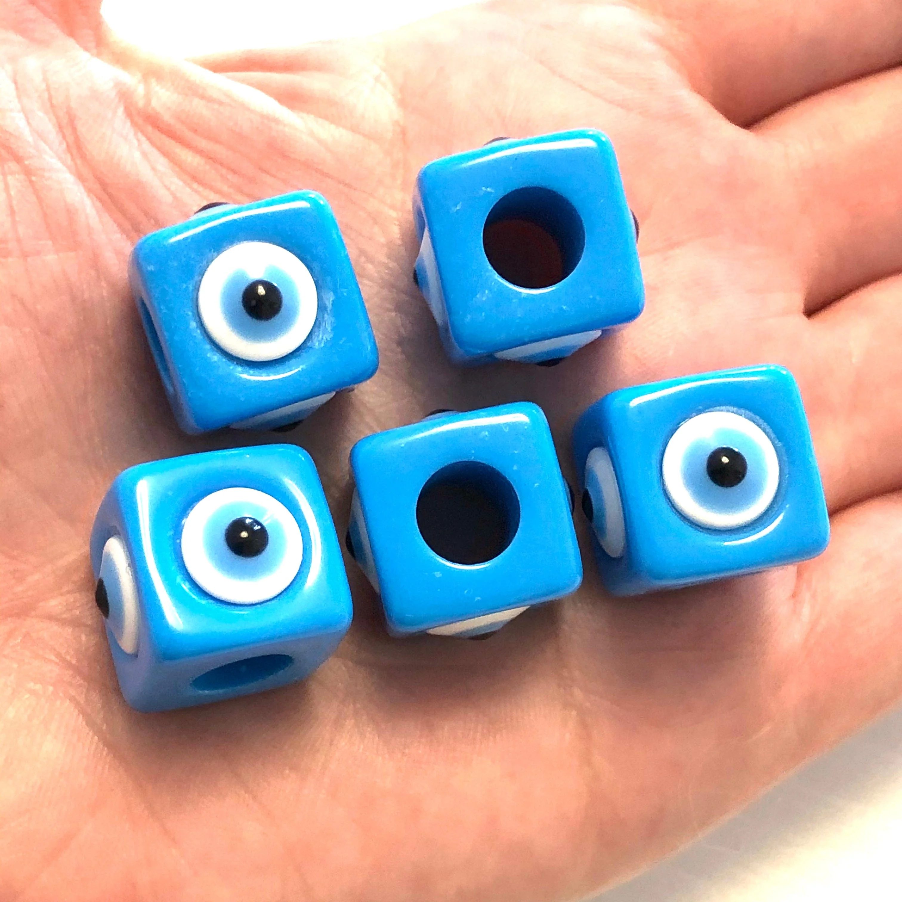 Large Hole Evil Eye Resin Beads, 15mm Beads, 7mm Hole, 5 Beads in a Pack - Image 2