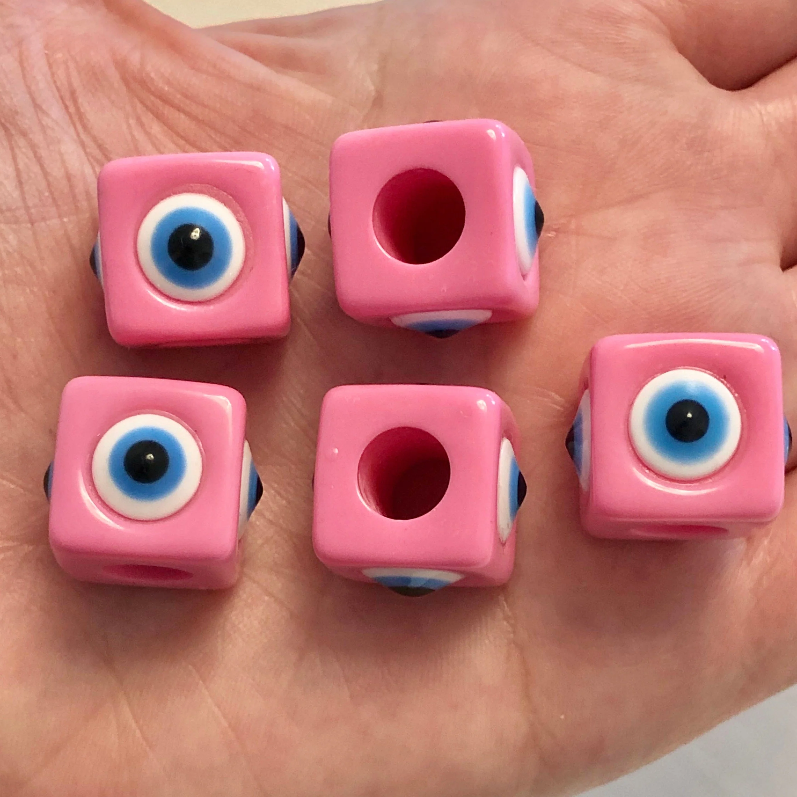 Large Hole Evil Eye Resin Beads, 15mm Beads, 7mm Hole, 5 Beads in a Pack - Image 2