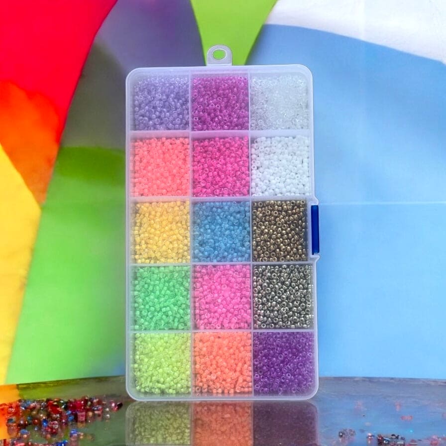 Miyuki 8/0 Luminous Seed Beads Set 15 Vibrant Colors in Organizer Box - Image 2