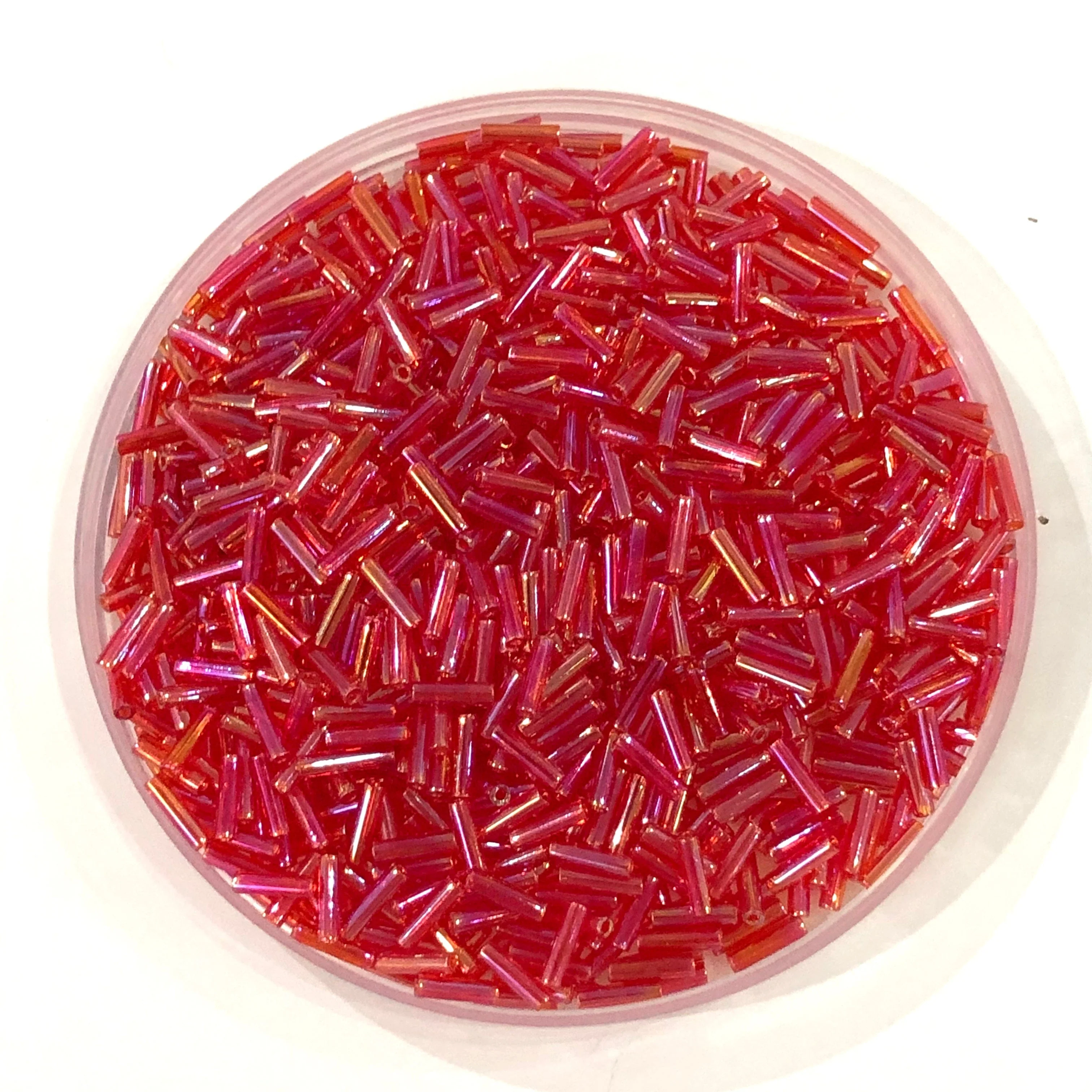 Miyuki Bugles size 6mm 0254 Transparent Red AB 10 grams.