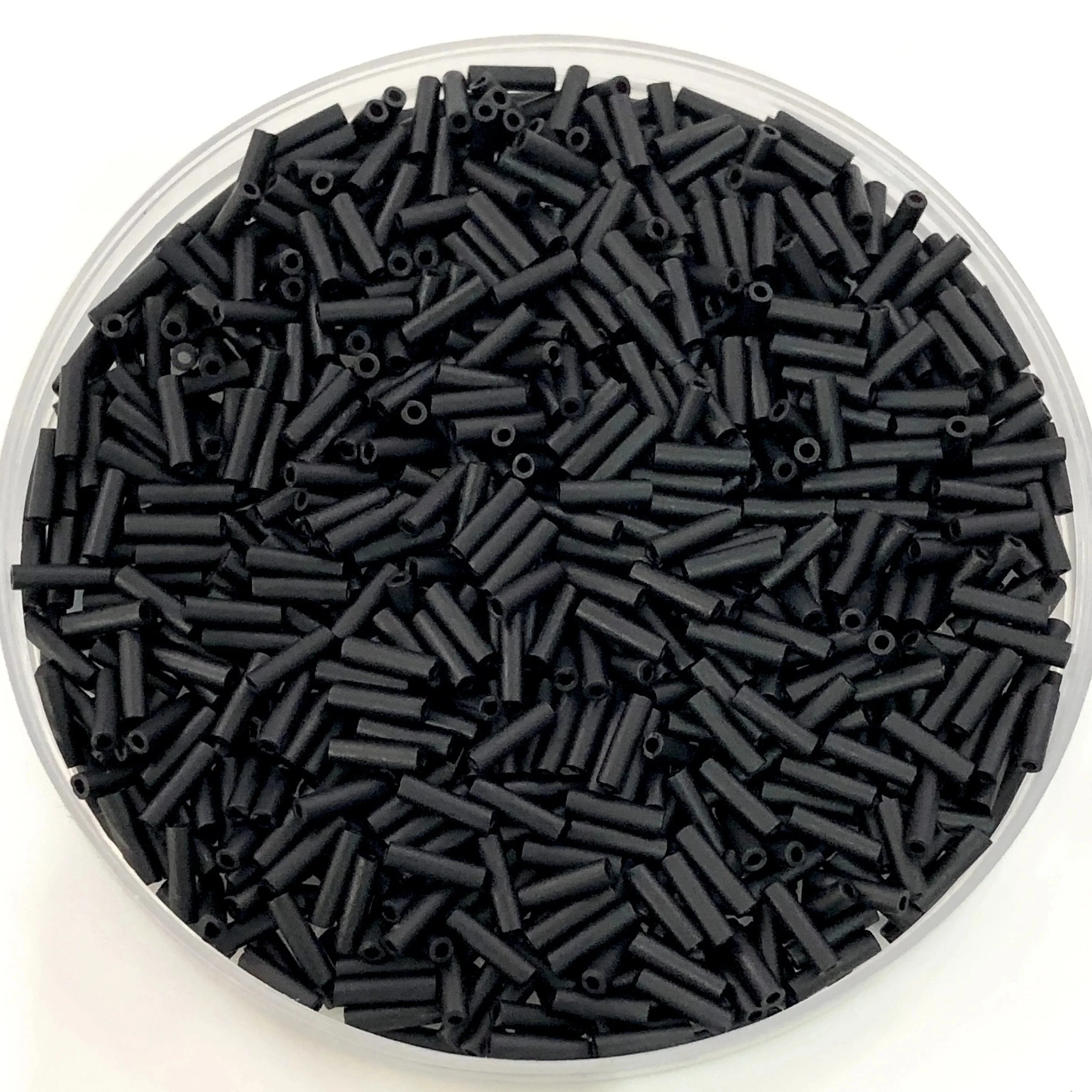Miyuki Bugles size 6mm 0401F Black Matted 10 grams.