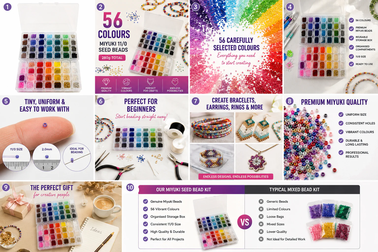 Miyuki Seed Beads Starter Set, 56 Colours 280 Gr 11/0 Round Seed Beads, Container - Image 4