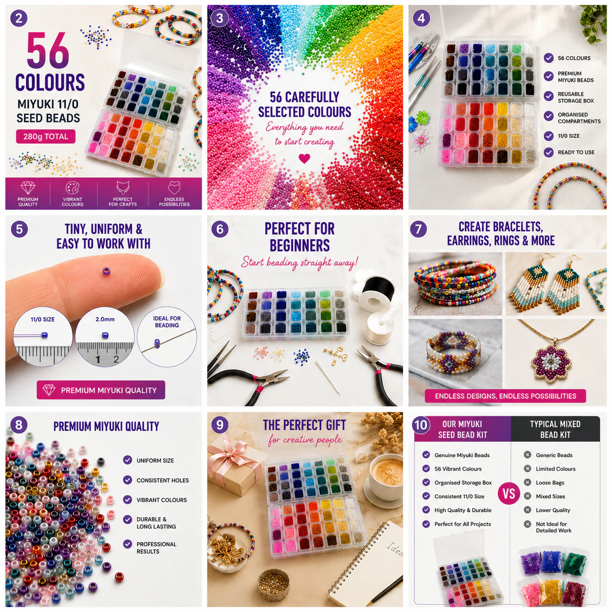 Miyuki Seed Beads Starter Set, 56 Colours 280 Gr 11/0 Round Seed Beads, Container - Image 5
