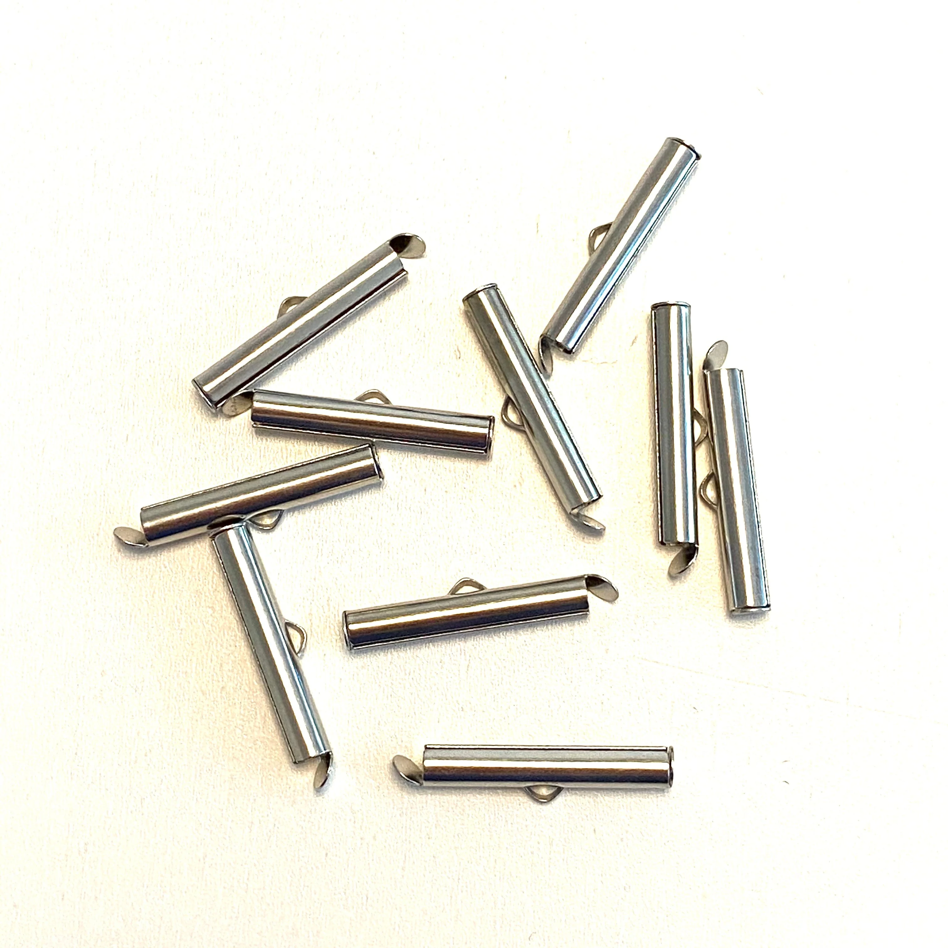 Miyuki Slide End Tubes, 25mm Rhodium Plated 10 Tubes in a pack