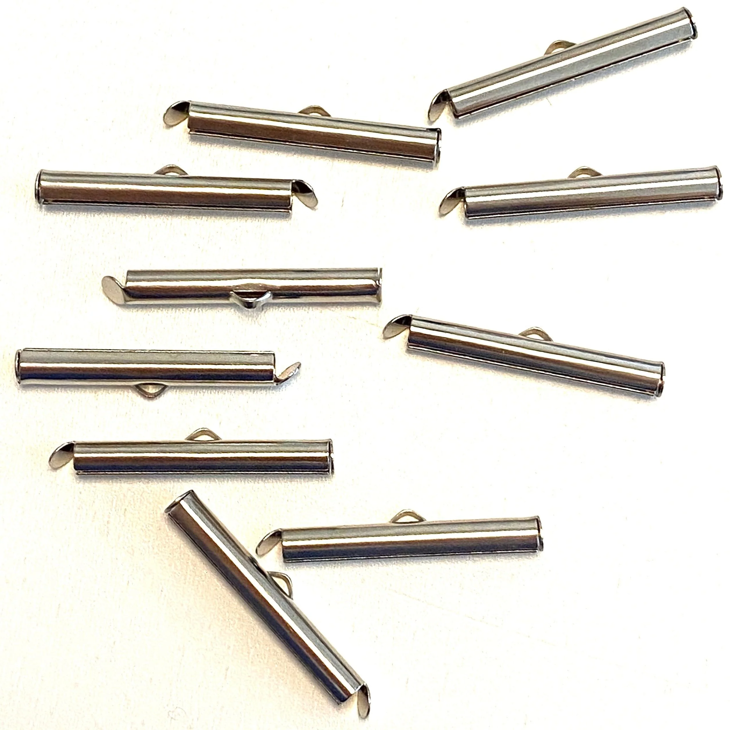 Miyuki Slide End Tubes, 30mm Rhodium Plated 10 Tubes in a pack