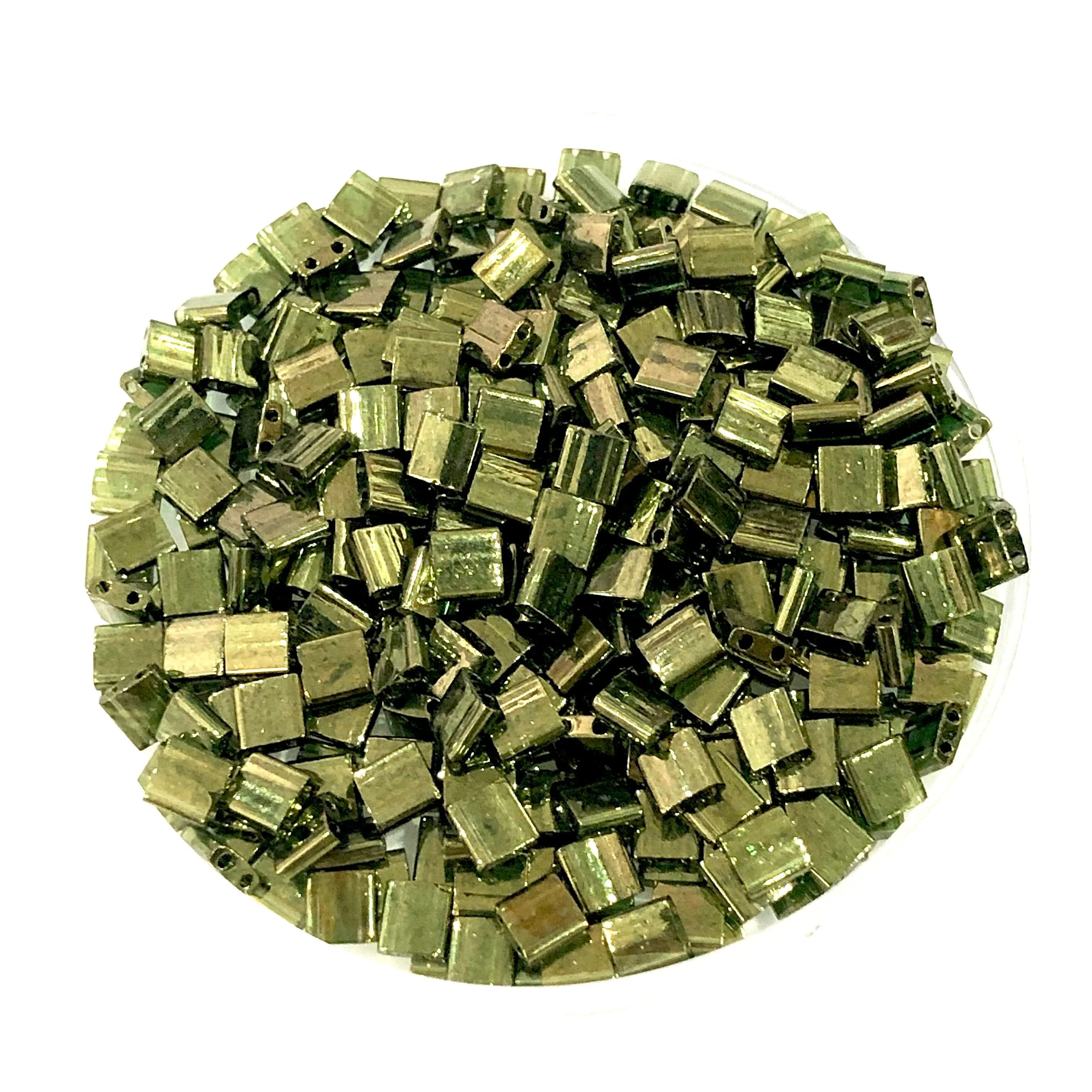 Miyuki Tila Beads TL0306 Olive Green Gold Luster, - Image 2