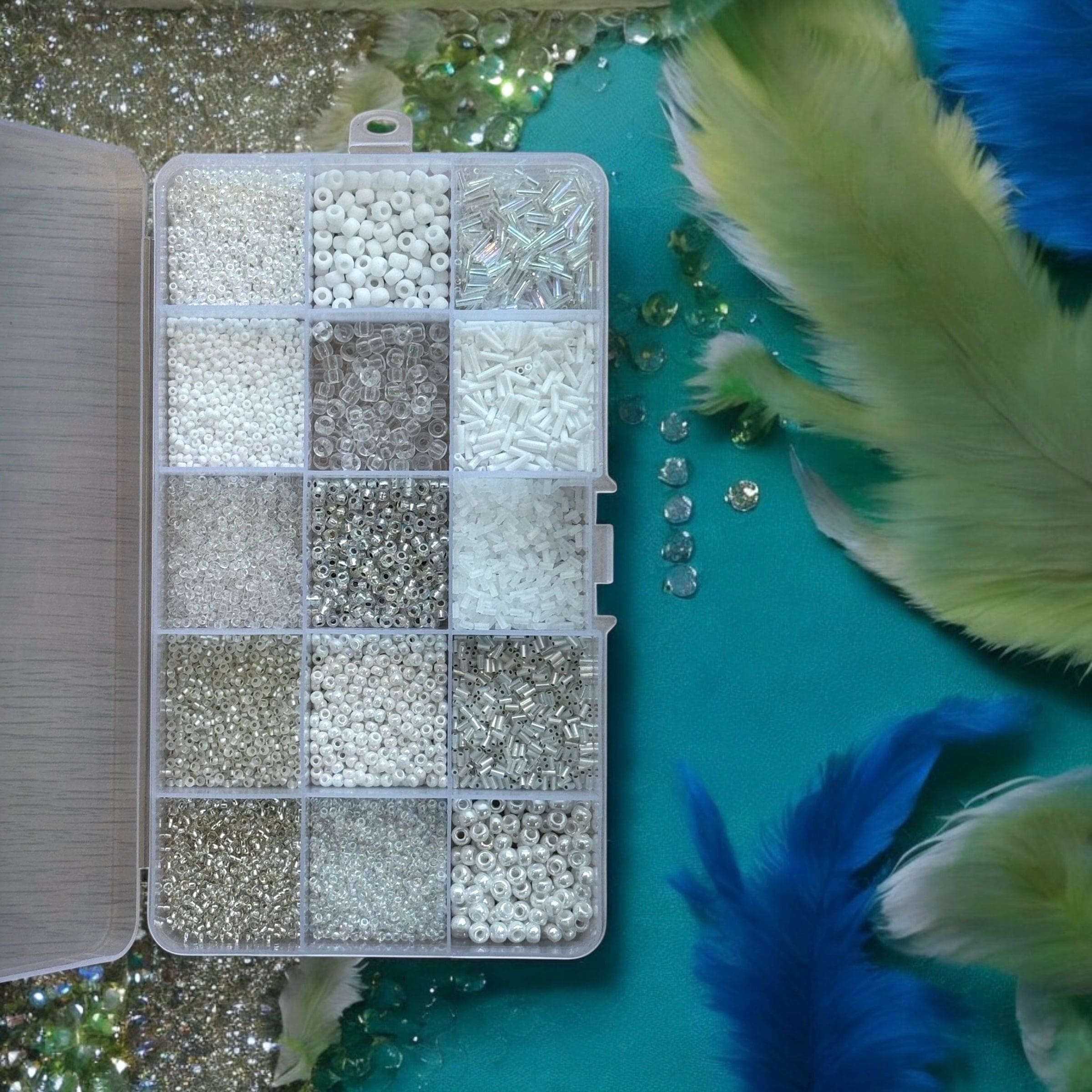 Miyuki Whites Collection – Elegant Seed Beads & Bugles Set in Organizer Box 15 Colors