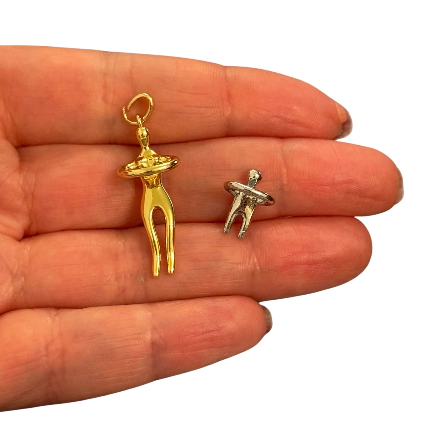 Mother & Child Love Pendant – 24K Gold & Rhodium Plated Brass Embrace Charm - Image 2