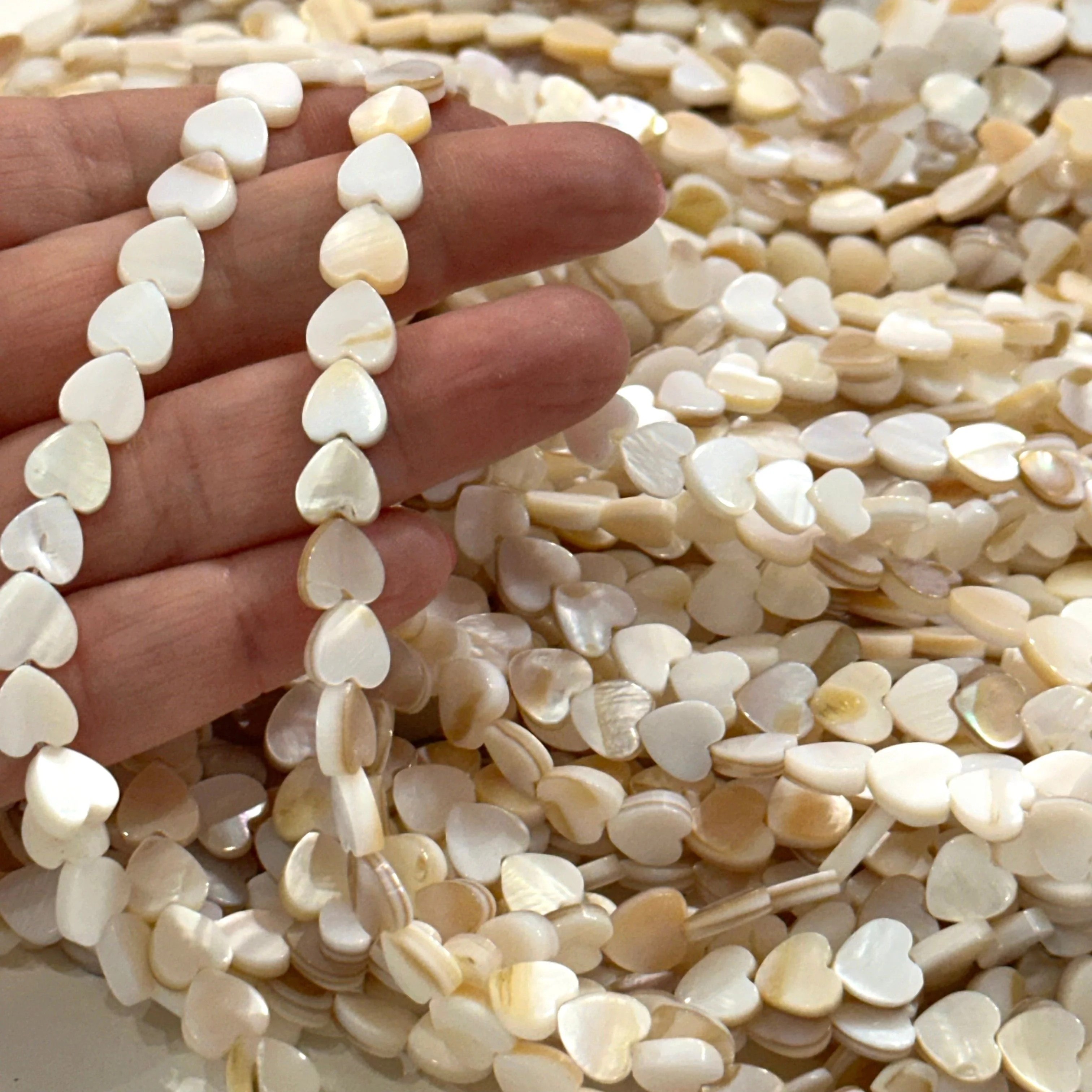 Mother Of Pearl Heart 8mm Beads, Vertical Hole 48 Beads Strand