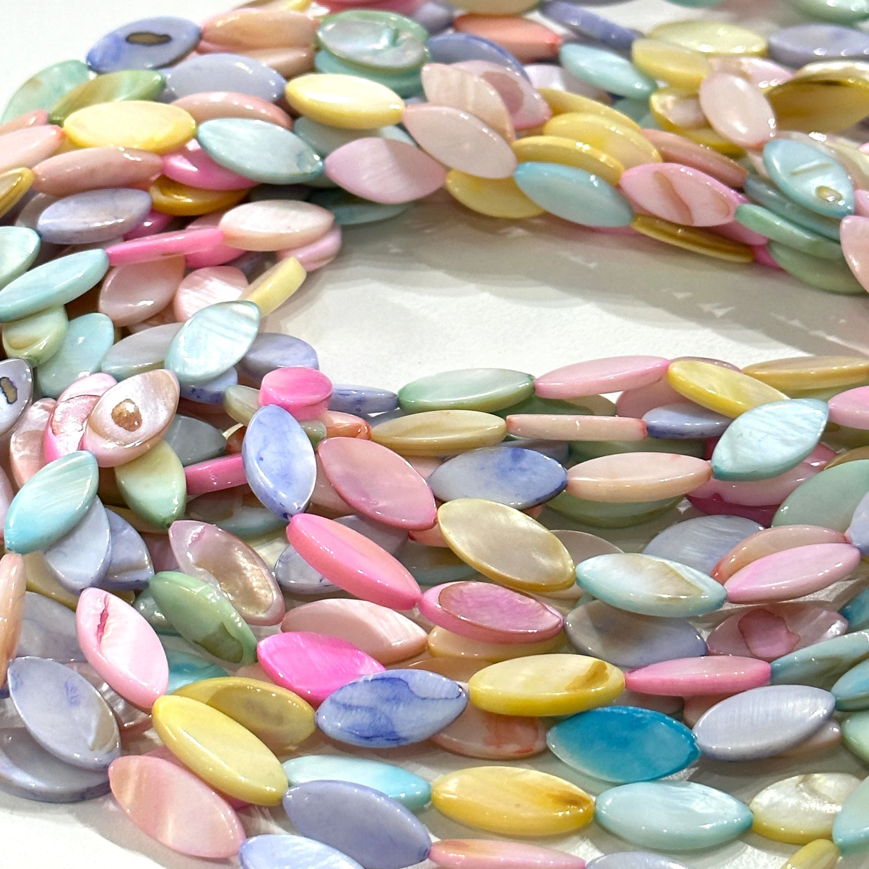 Mother Of Pearl Oval 19x8mm Beads, Pastel Colored Oval, 22 Beads Strand - Image 2