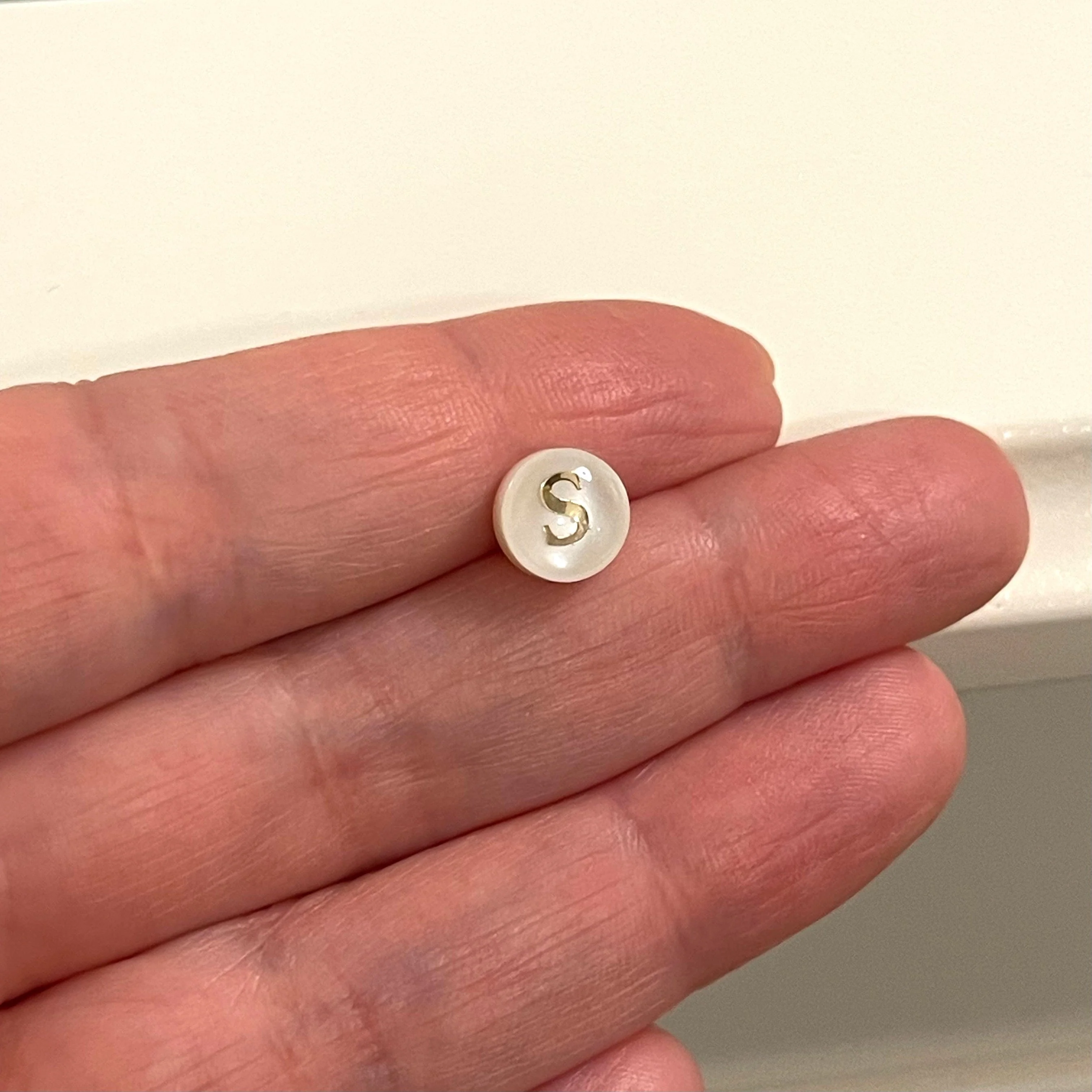 Natural Mother Of Pearl Horizontal Hole Double-Sided Initial Charms - Image 19