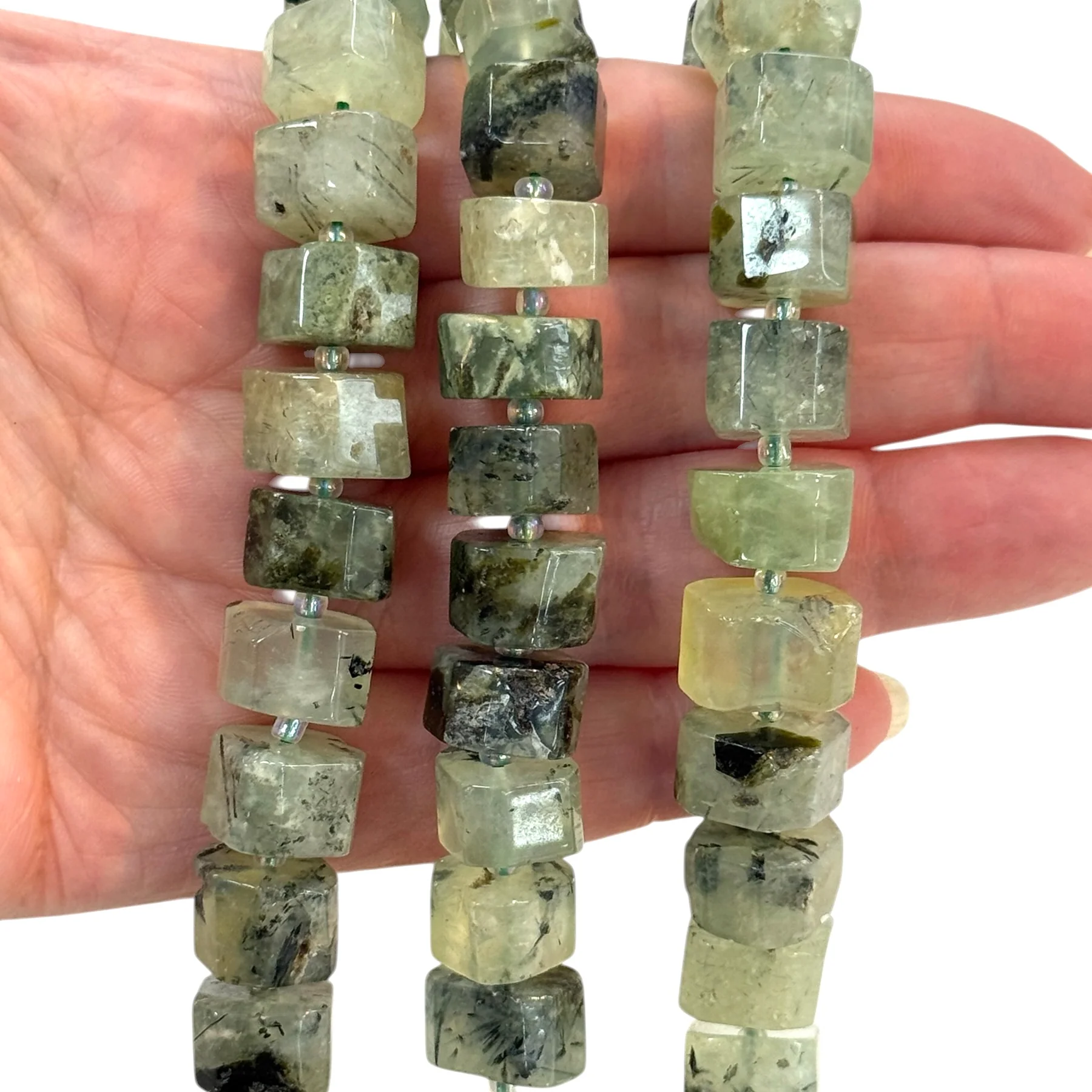 Natural Prehnite Cube Beads – 12mm Square Gemstone Strand, 39cm (~38 Beads)