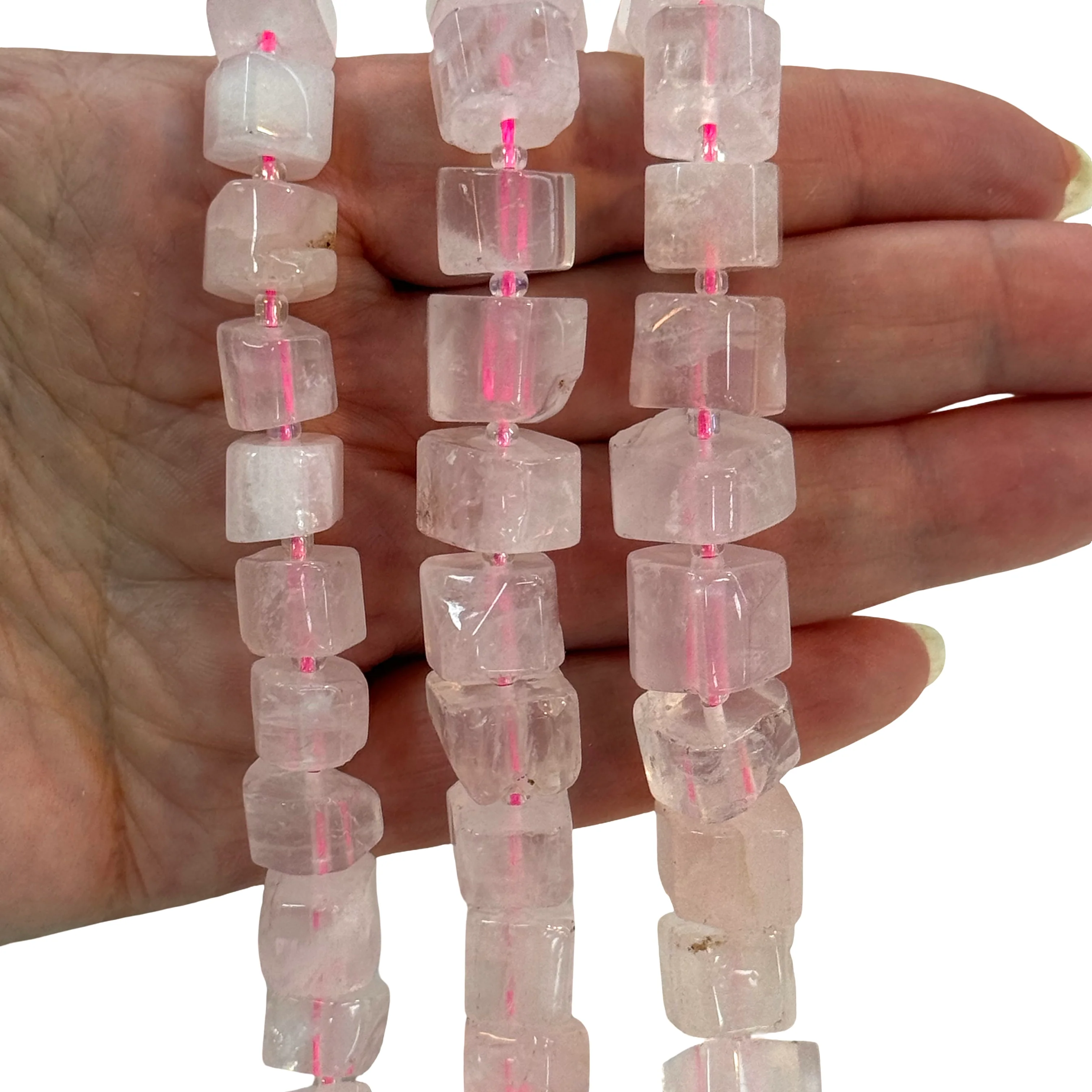 Natural Rose Quartz Cube Beads – 12mm Square Gemstone Strand, 39cm (~34 Beads)
