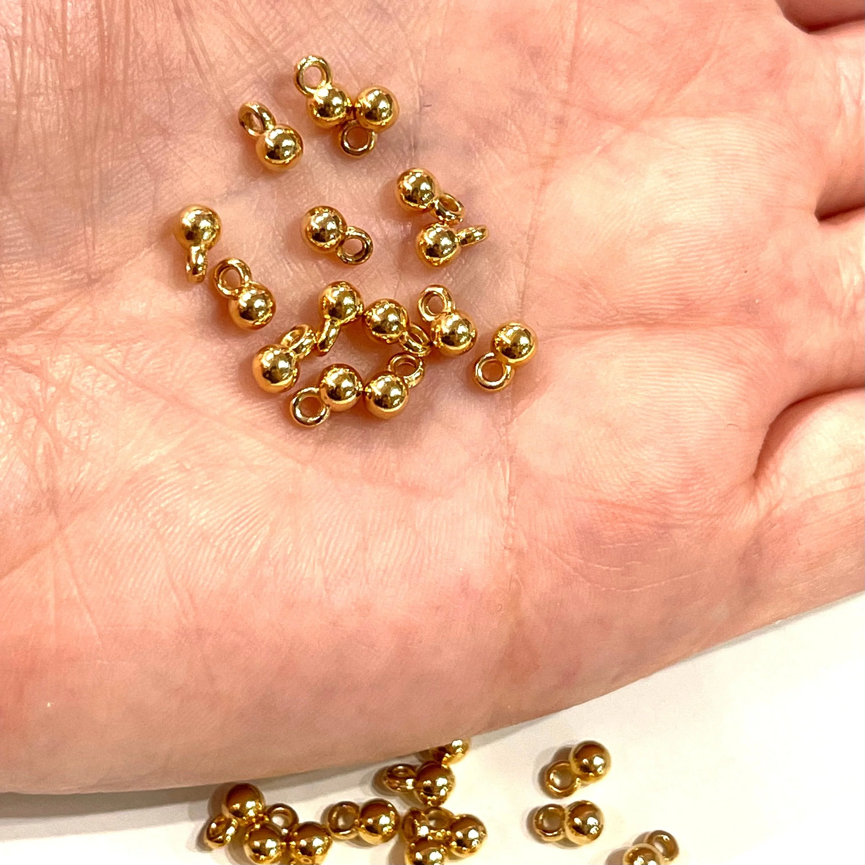 NEW! 24Kt Shiny Gold Plated 4mm Spacer Balls With Loop, 100 pcs in a pack - Image 2